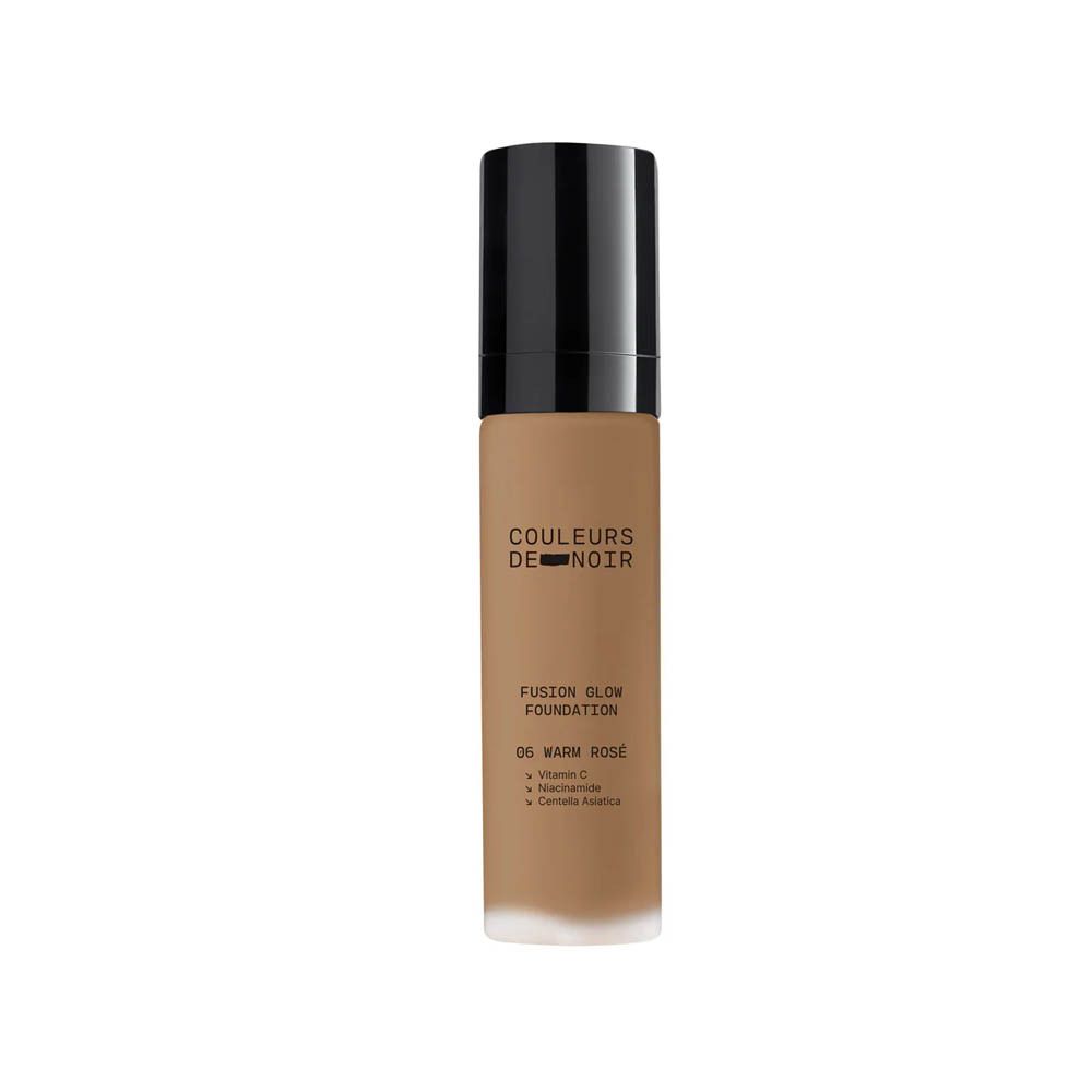 Flacon de fond de teint. Farben Von Schwarz Fusion Glow Foundation 06 Warm Rosé. Flacon avec bouchon noir.
