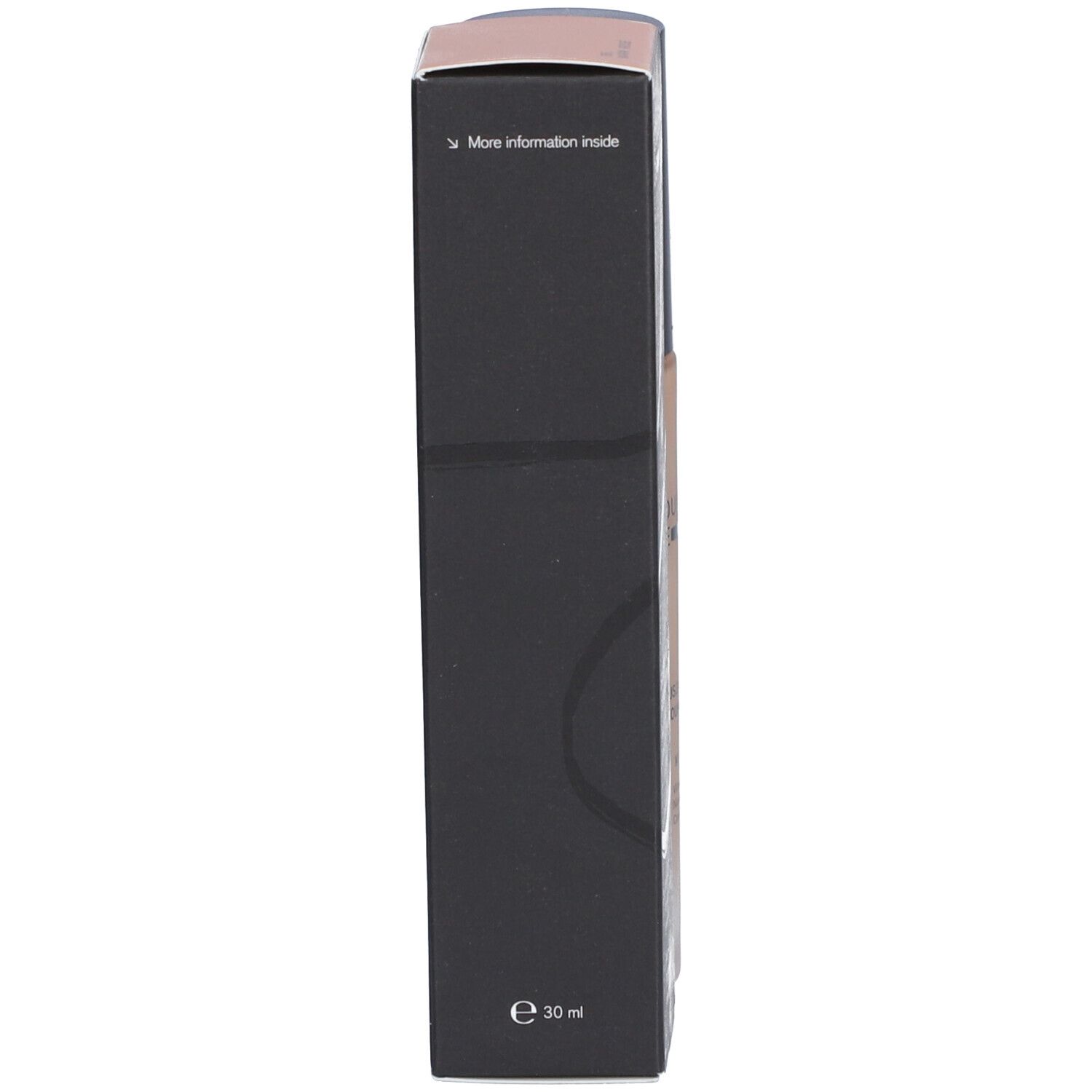 Emballage noir de Farben Von Schwarz Fusion Glow Foundation. Côté avec texte et logo. E 30 ml.