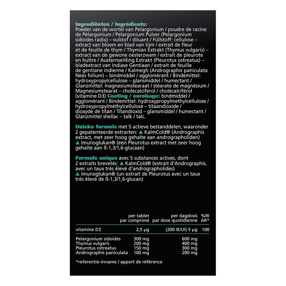 Dos de la boîte de comprimés ImunixX Plus. Texte en néerlandais et en français.