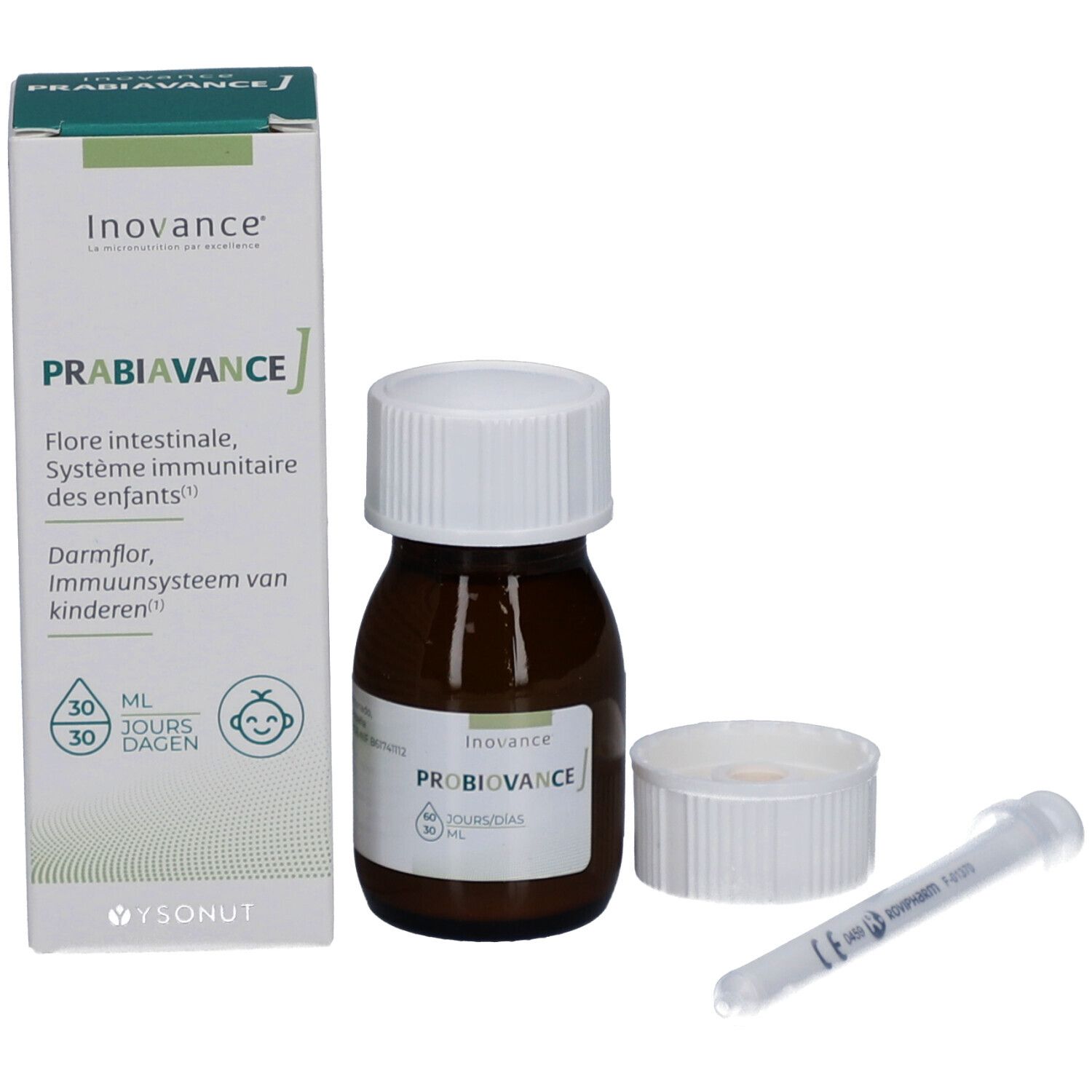 Emballage du produit avec flacon, aide au dosage et couvercle. Nom du produit et description.
