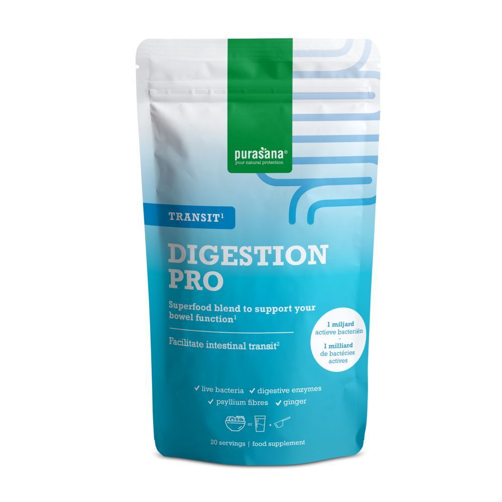 Sachet bleu et blanc. Contient Digestion Pro. Avec 1 milliard de bactéries actives.