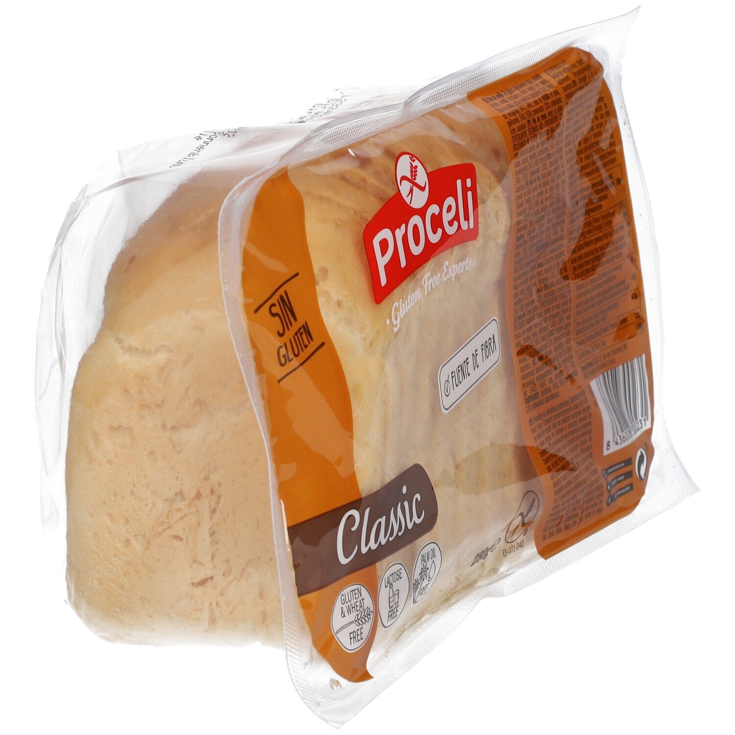 Proceli Classic Glutenfreies Brot, 280g, in Plastik verpackt.