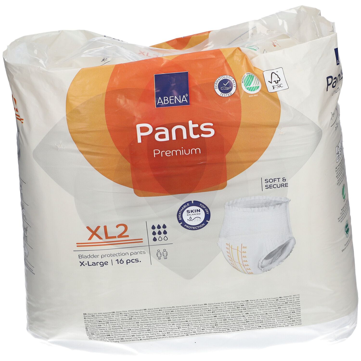 Paquet ABENA Pants Premium XL2. Culottes d'incontinence blanches, 16 pièces. Doux pour la peau.