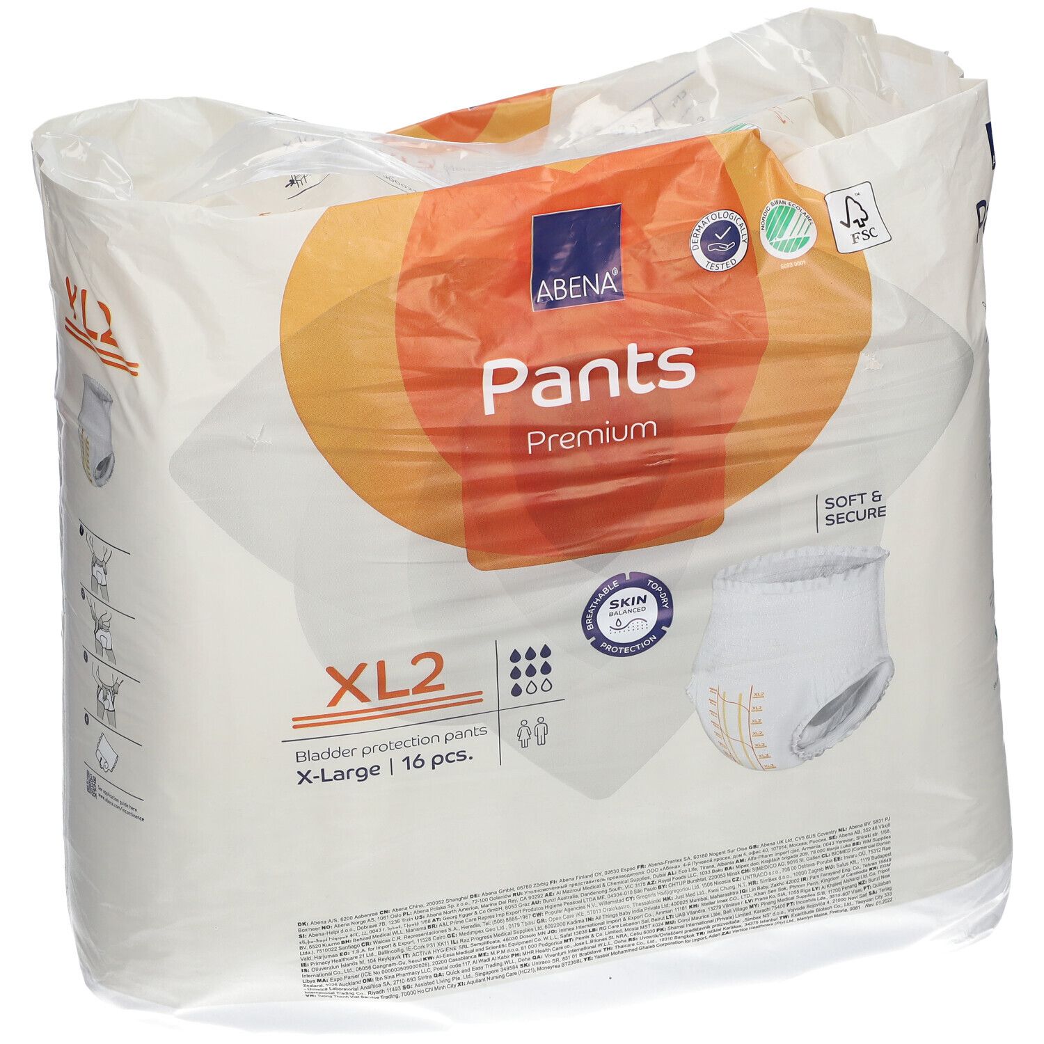 Paquet ABENA Pants Premium XL2. Culottes d'incontinence blanches, 16 pièces. Doux pour la peau.