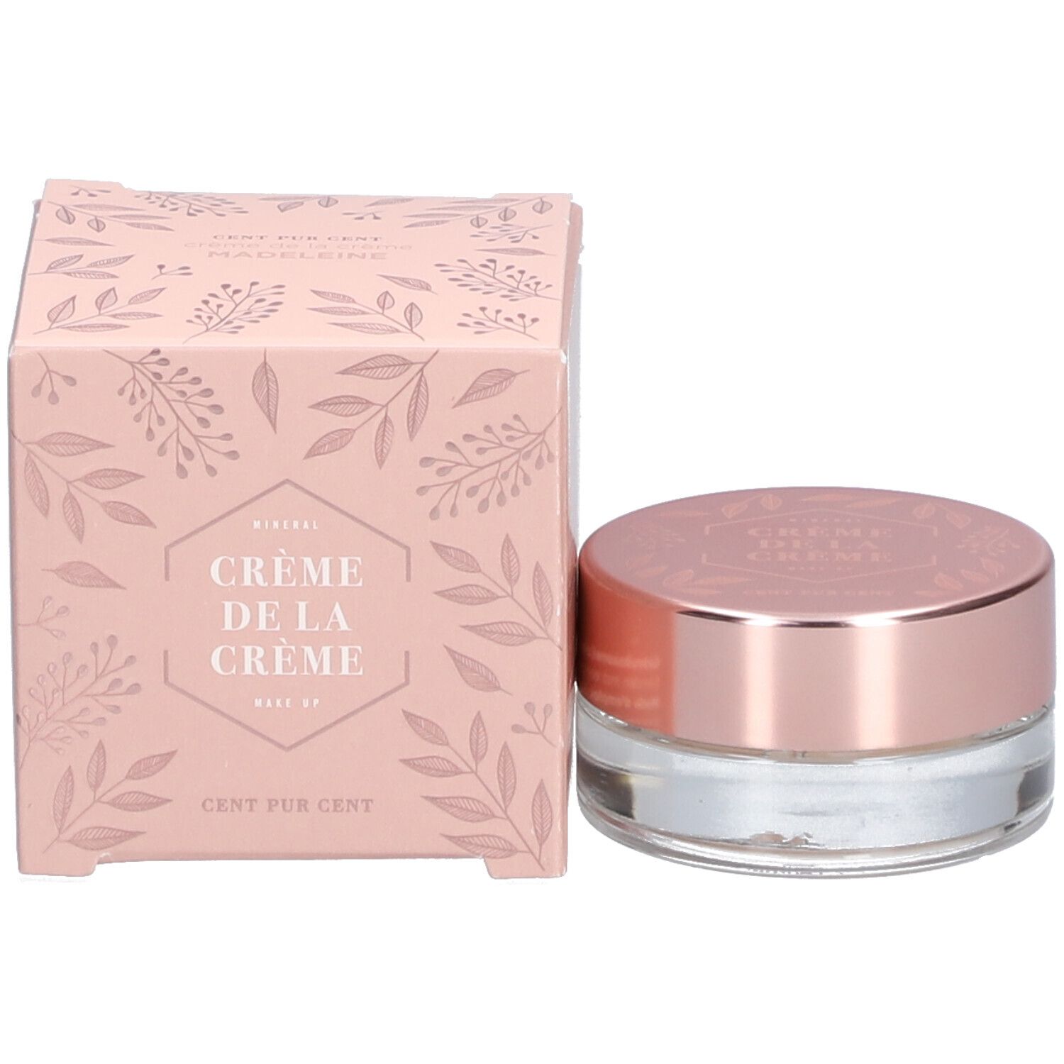 Emballage du produit avec pot et boîte. "Crème de la Crème" est inscrit sur la boîte.