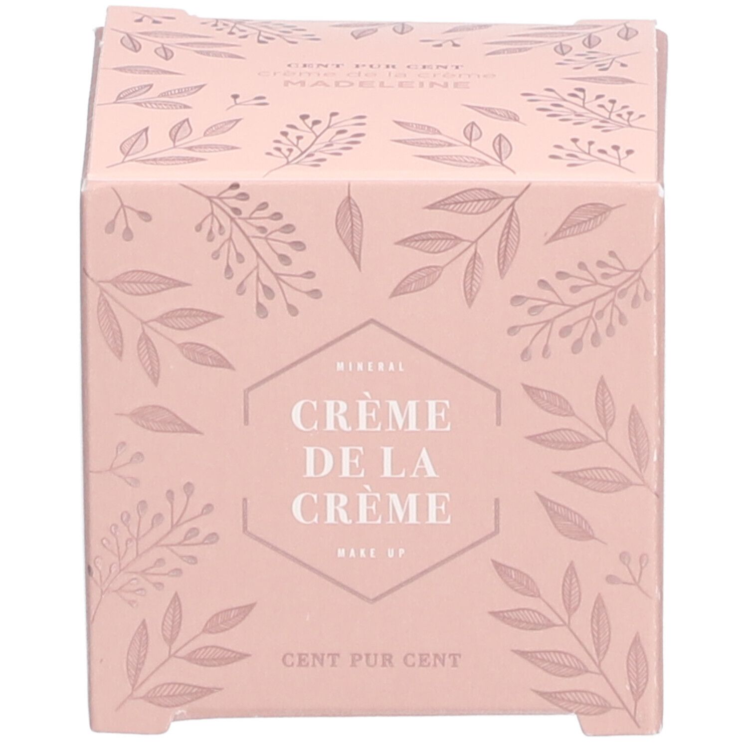 Boîte rose avec motif floral et texte : "Crème de la Crème".