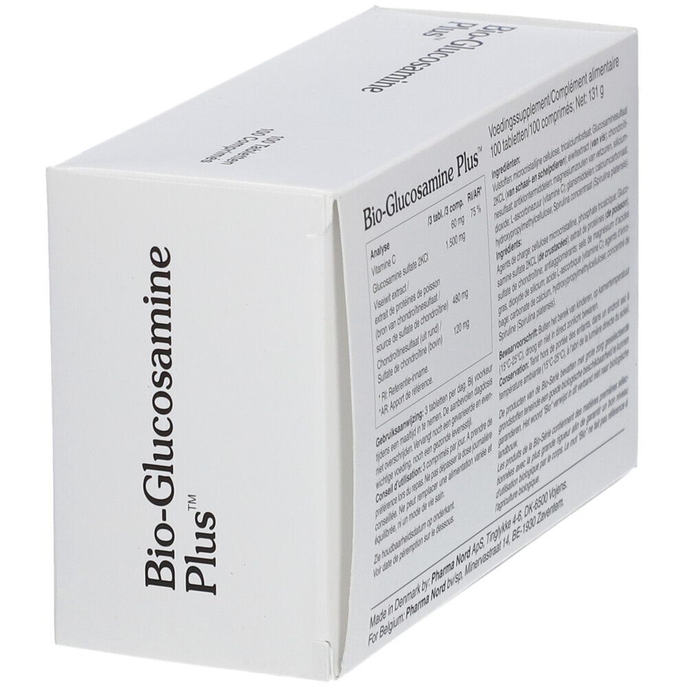 Doos "Bio-Glucosamine Plus". Tekst en ingrediënten. Pharma Nord. 131g.