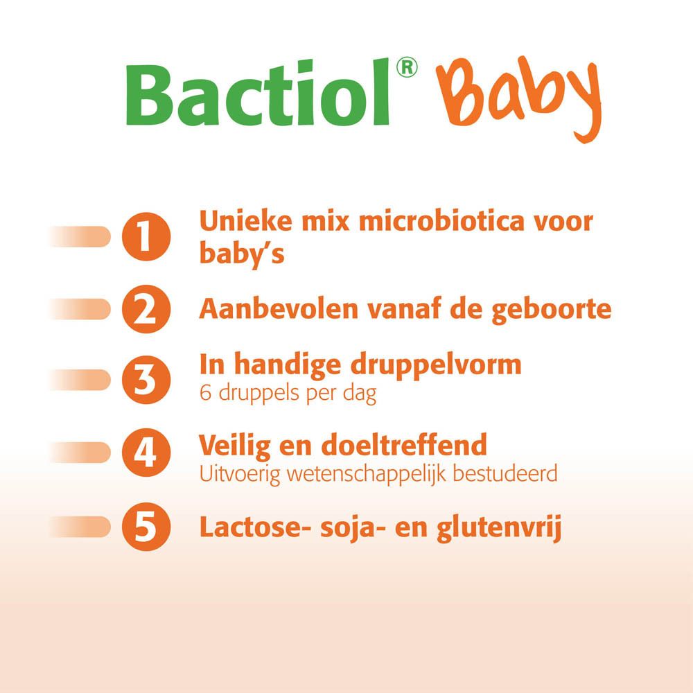 Product BACTIOL® Baby met verpakking. Fles en verpakking met naam en ingrediënten.