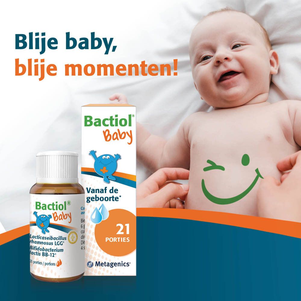 Product BACTIOL® Baby met verpakking. Fles en verpakking met naam en ingrediënten.