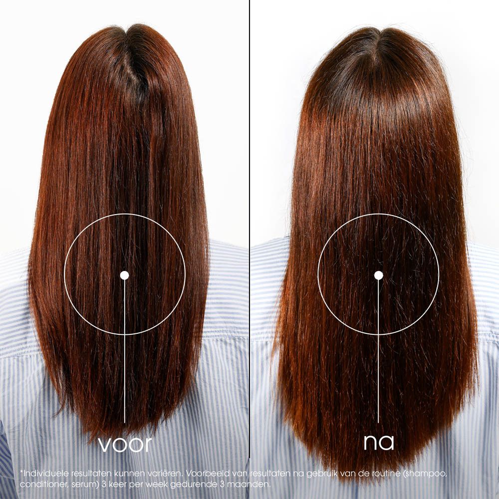 Voor- en na-afbeelding. Haar voor en na gebruik van het product.