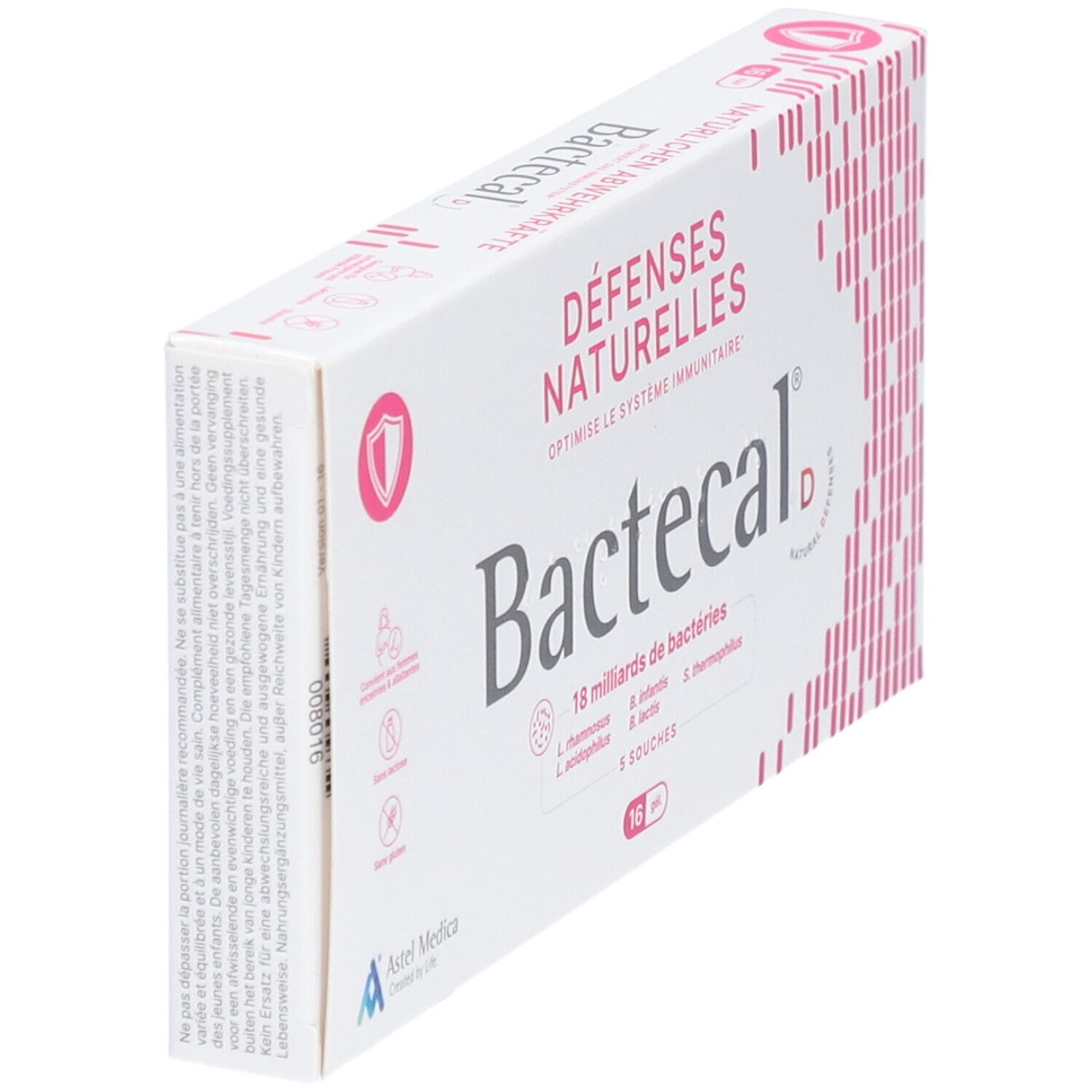 Bactecal D Packung mit 16 Beuteln, seitliche Ansicht, für natürliche Abwehrkräfte.