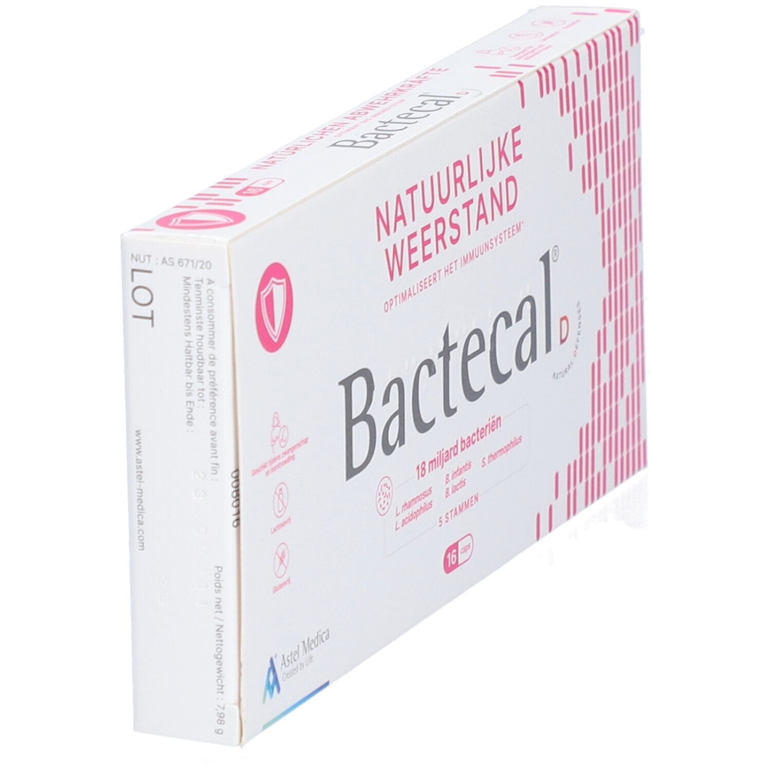 Bactecal D Packung mit 16 Beuteln, seitliche Ansicht, für natürliche Abwehrkräfte.