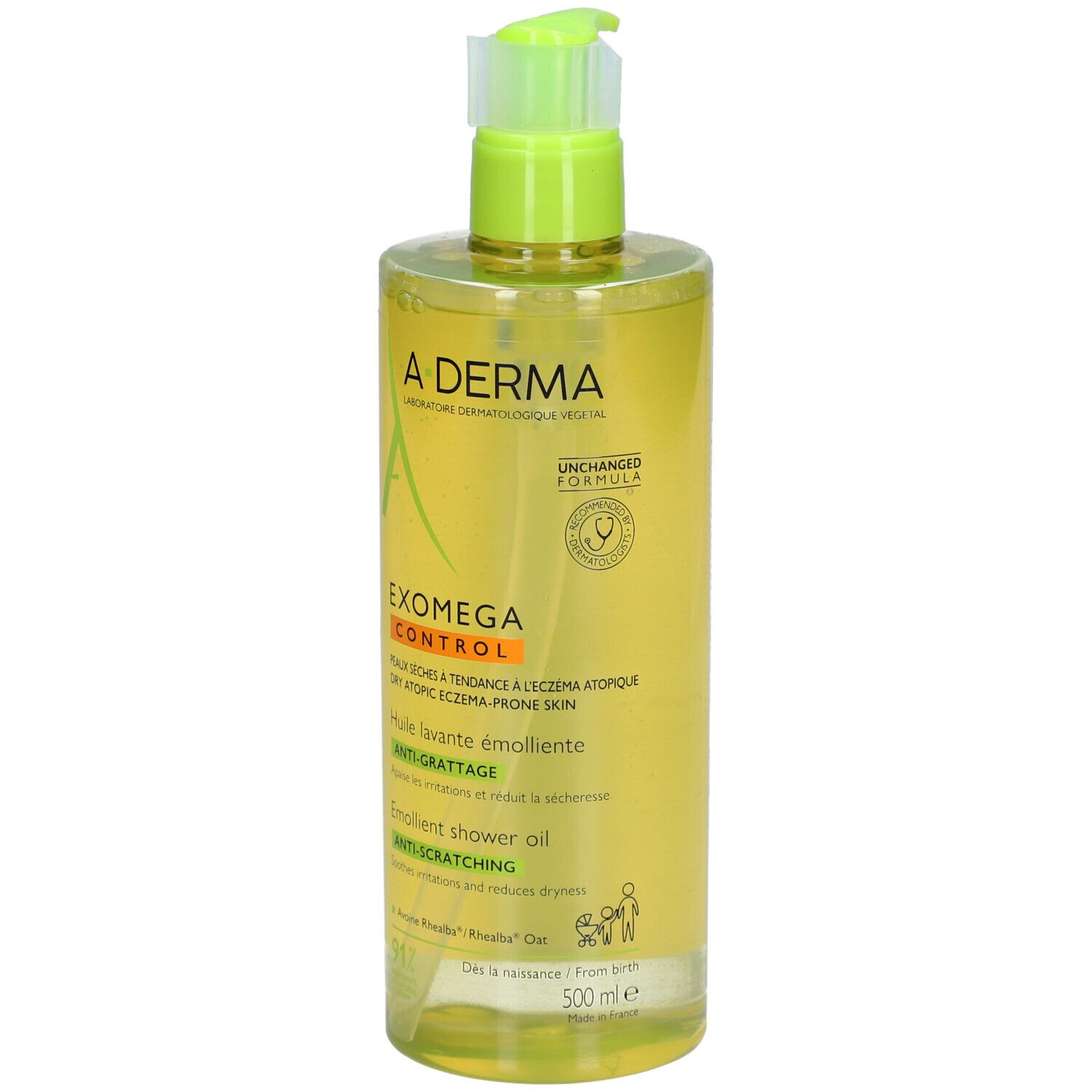 A-Derma Exomega Control Emollient Shower Oil, 500 ml, mit Spender.