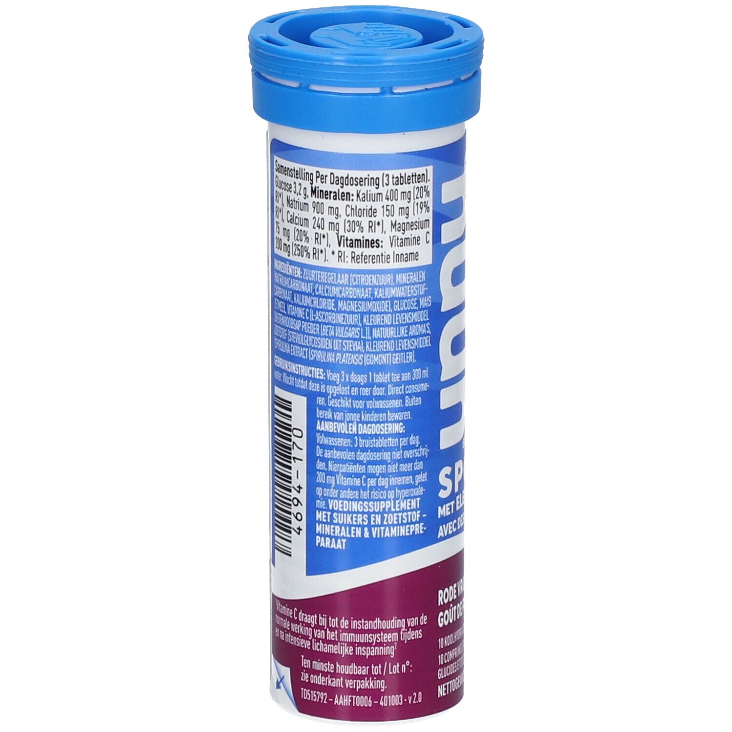 Rückseite der Tube. Enthält Informationen zu Mineralien, Vitaminen und Inhaltsstoffen. Mit Barcode.