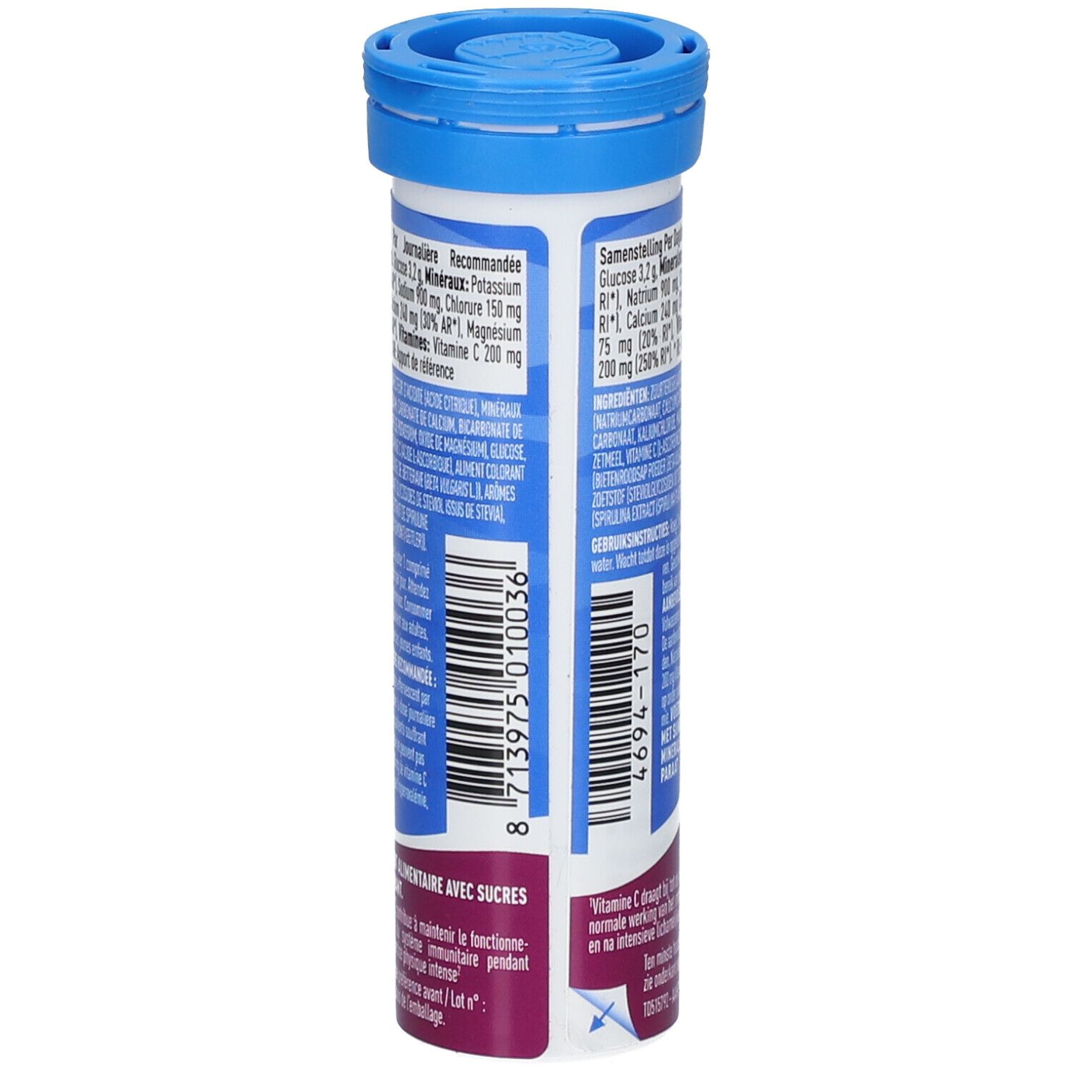 Rückseite der Tube. Enthält Informationen zu Mineralien, Vitaminen und Inhaltsstoffen. Mit Barcode.