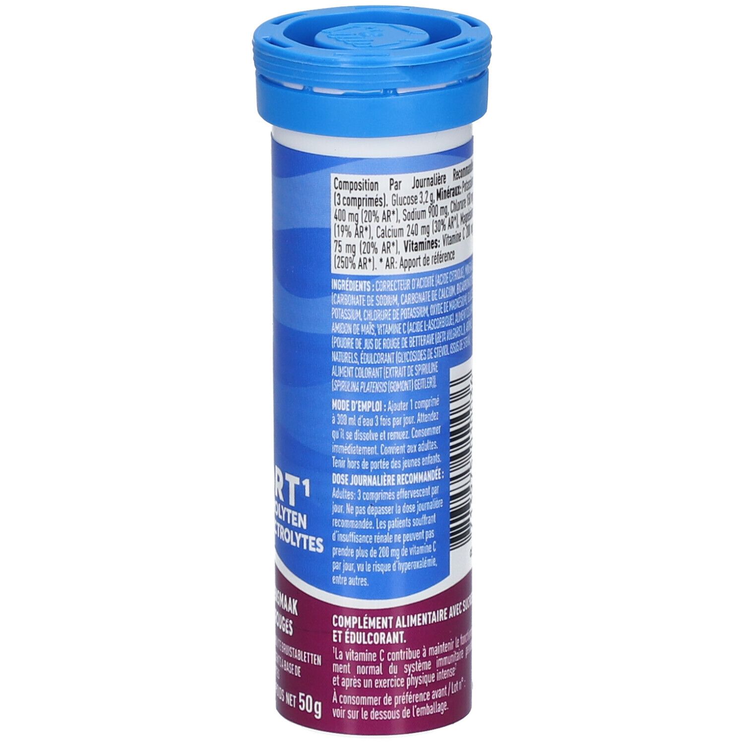 Rückseite der Tube. Enthält Informationen zu Mineralien, Vitaminen und Inhaltsstoffen.