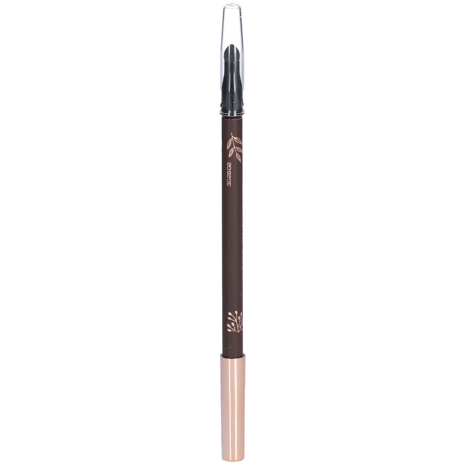 Crayon pour les yeux brun avec capuchon transparent. Inscription : CENT PUR CENT.