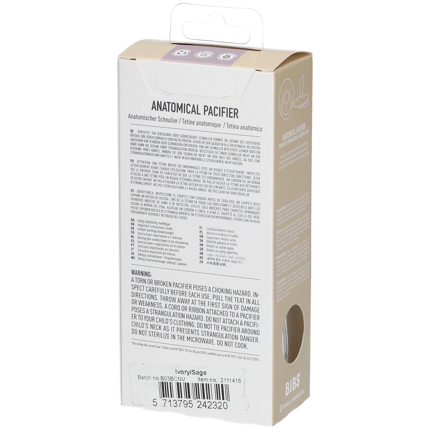 BIBS Anatomischer Beruhigungssauger Ivory/Weise 0-6 Monate