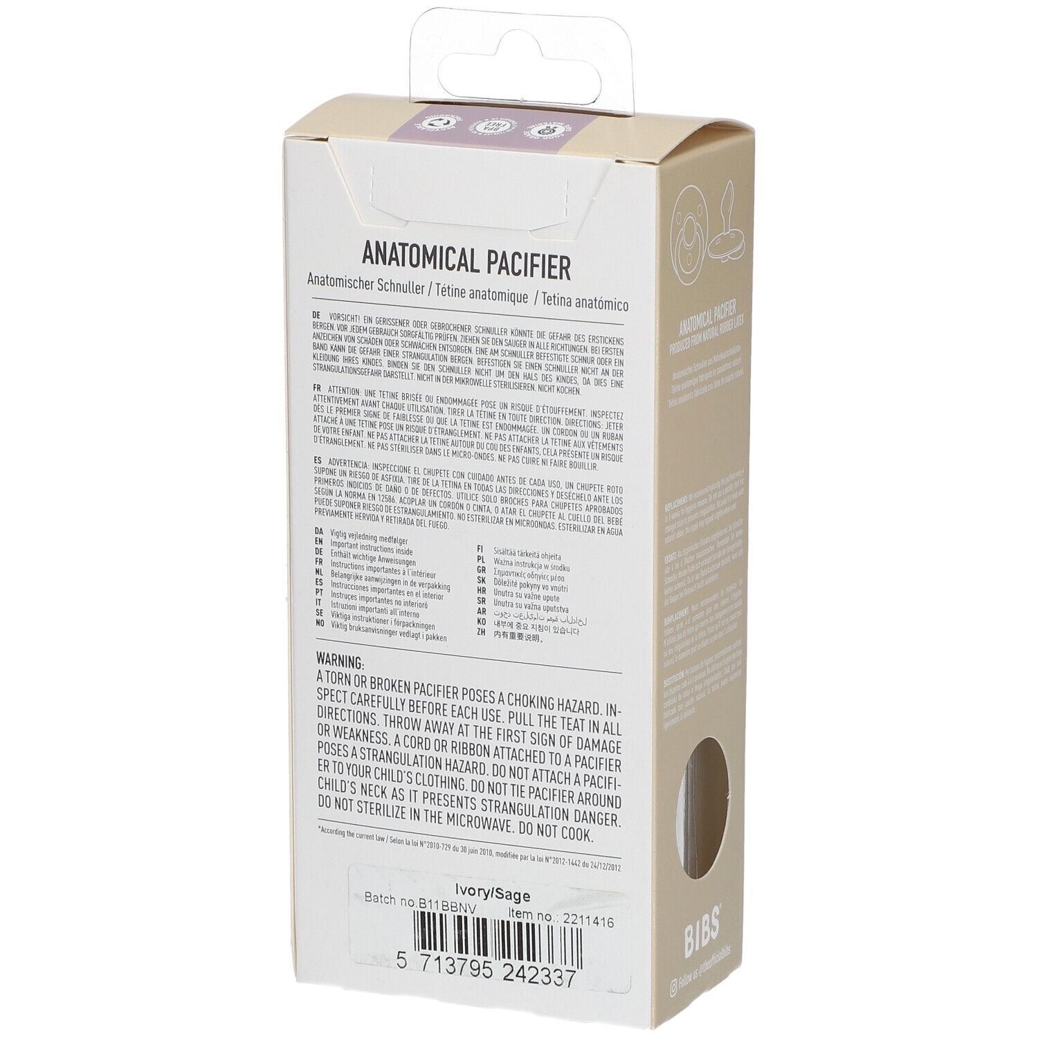 BIBS Anatomischer Sauger Ivory/Weise 6-18 Monate