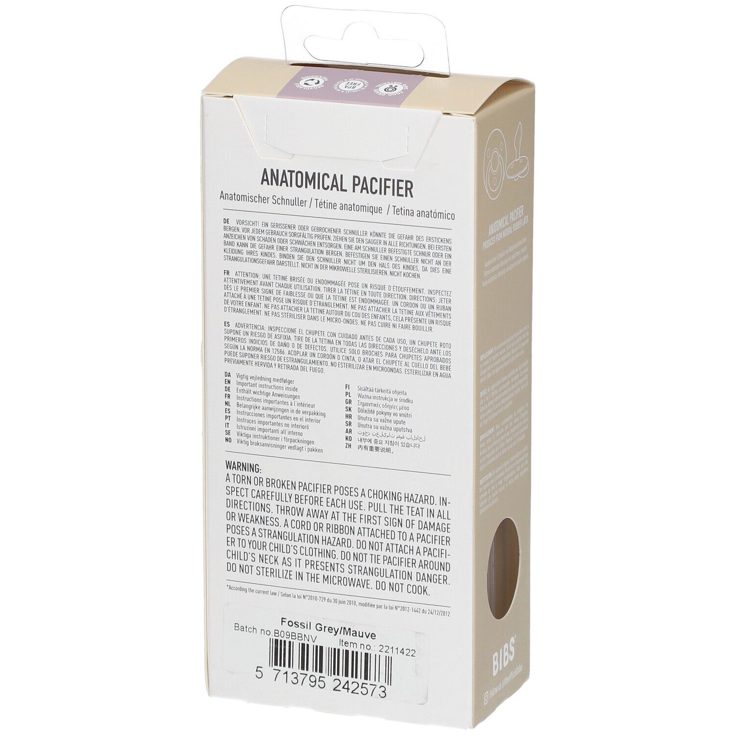 BIBS Anatomischer Schnuller Fossil-Malve 6-18 Monate