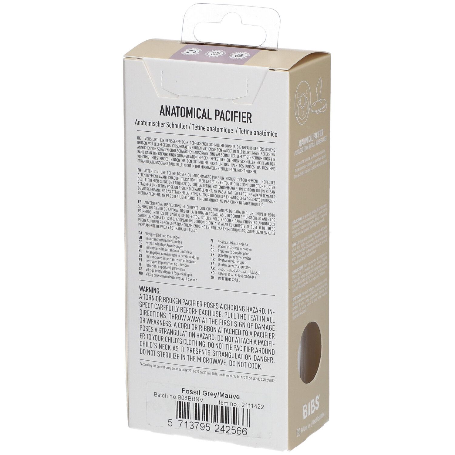 BIBS® BIBS COULEUR Fossil Sauger - Mauve 0-6 Monate Größe 1