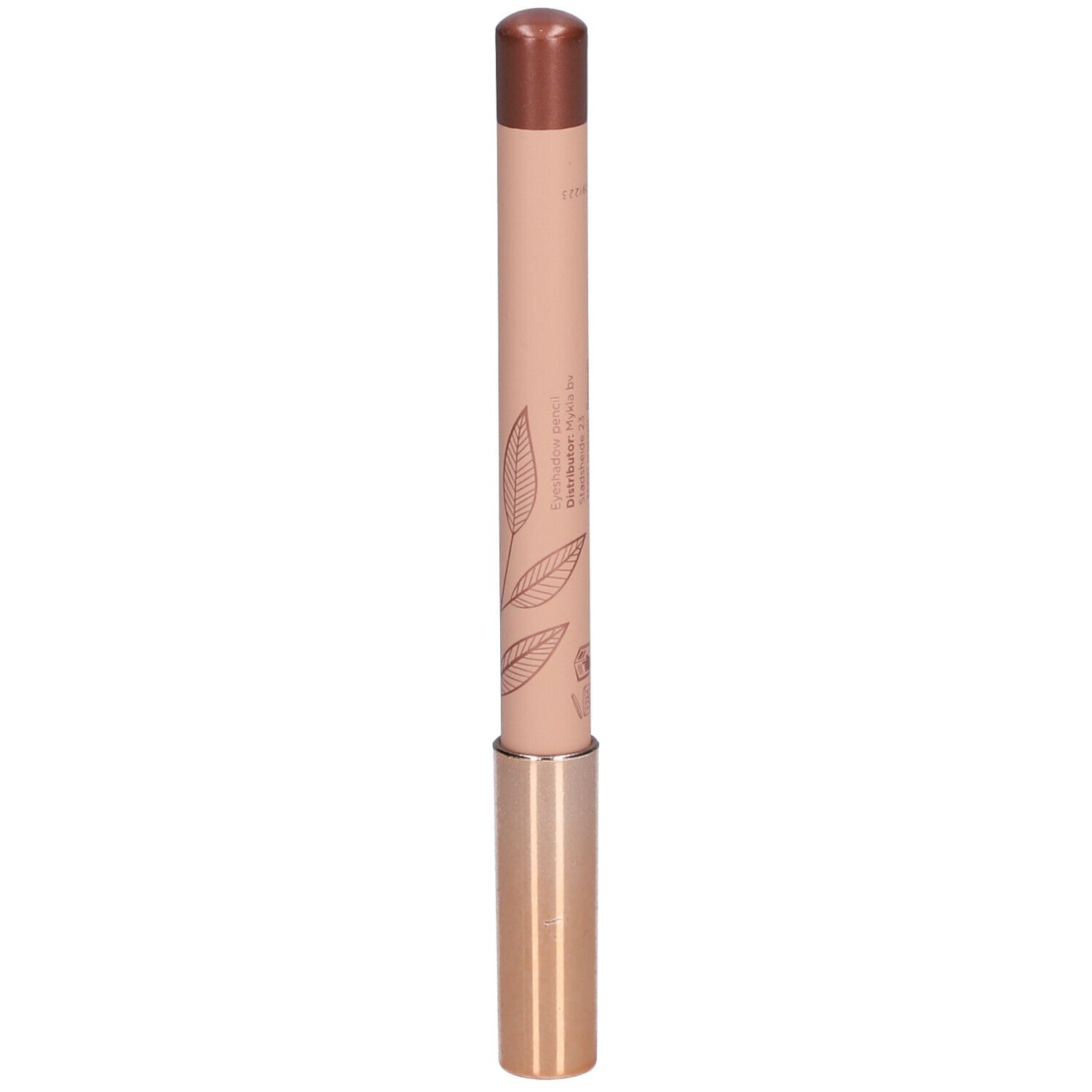 Crayon avec pointe marron et corps rose. Inscriptions: CENT PUR CENT, VOLUMIEYEUX.