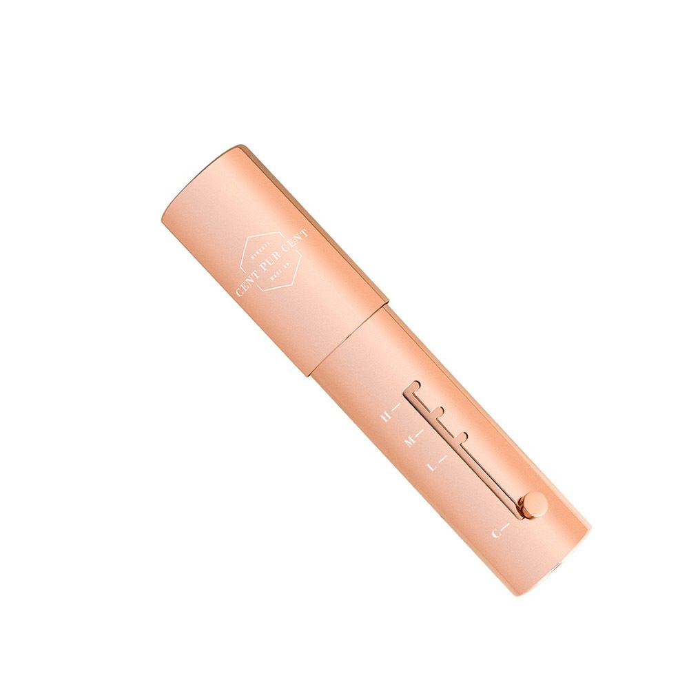 Uitschuifbare borstel met roségouden handvat. Schuine weergave.
