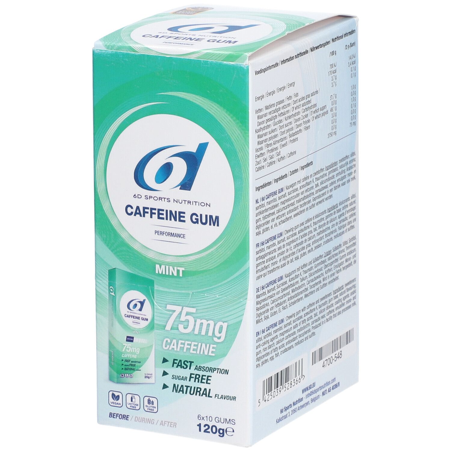 6D Sports Nutrition Caffeine Gum Mint