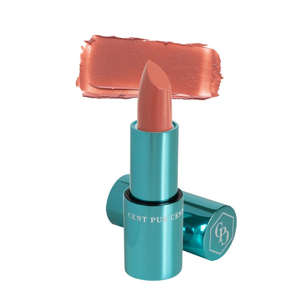 Lipbalsem met kleurstaal. De lipstick is open. CENT PUR CENT.