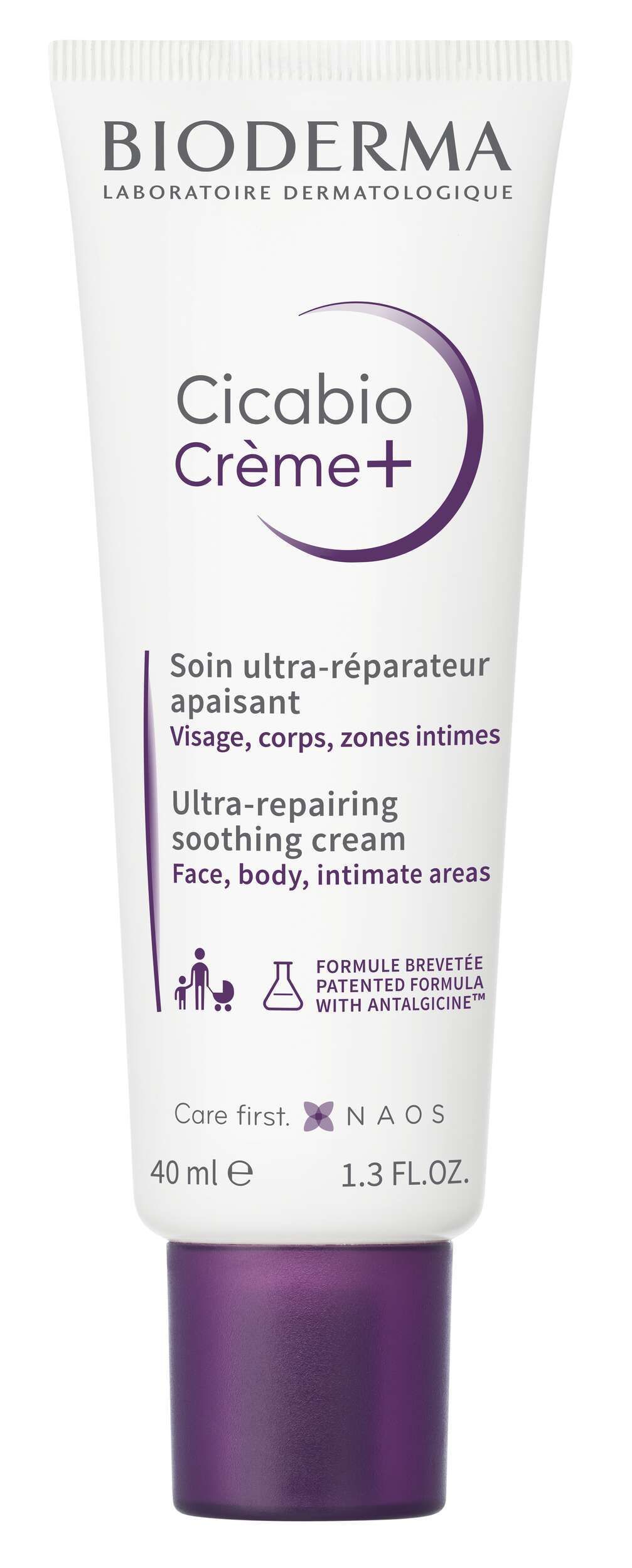 Tube de crème avec logo et nom du produit. Contient du texte en français et en anglais. 40 ml.