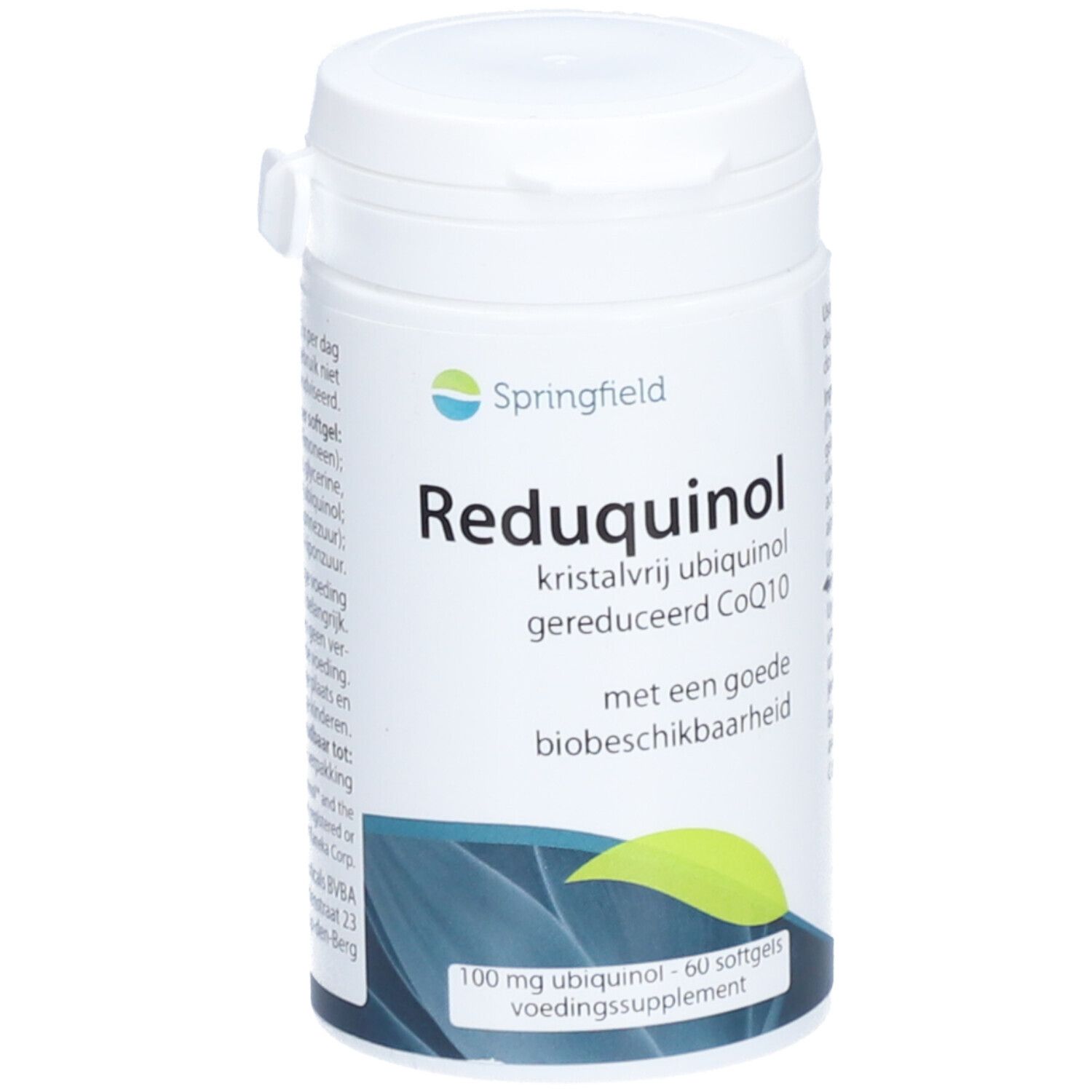 Boîte blanche avec Reduquinol et logo Springfield. Contient 60 gélules. Avec CoQ10.