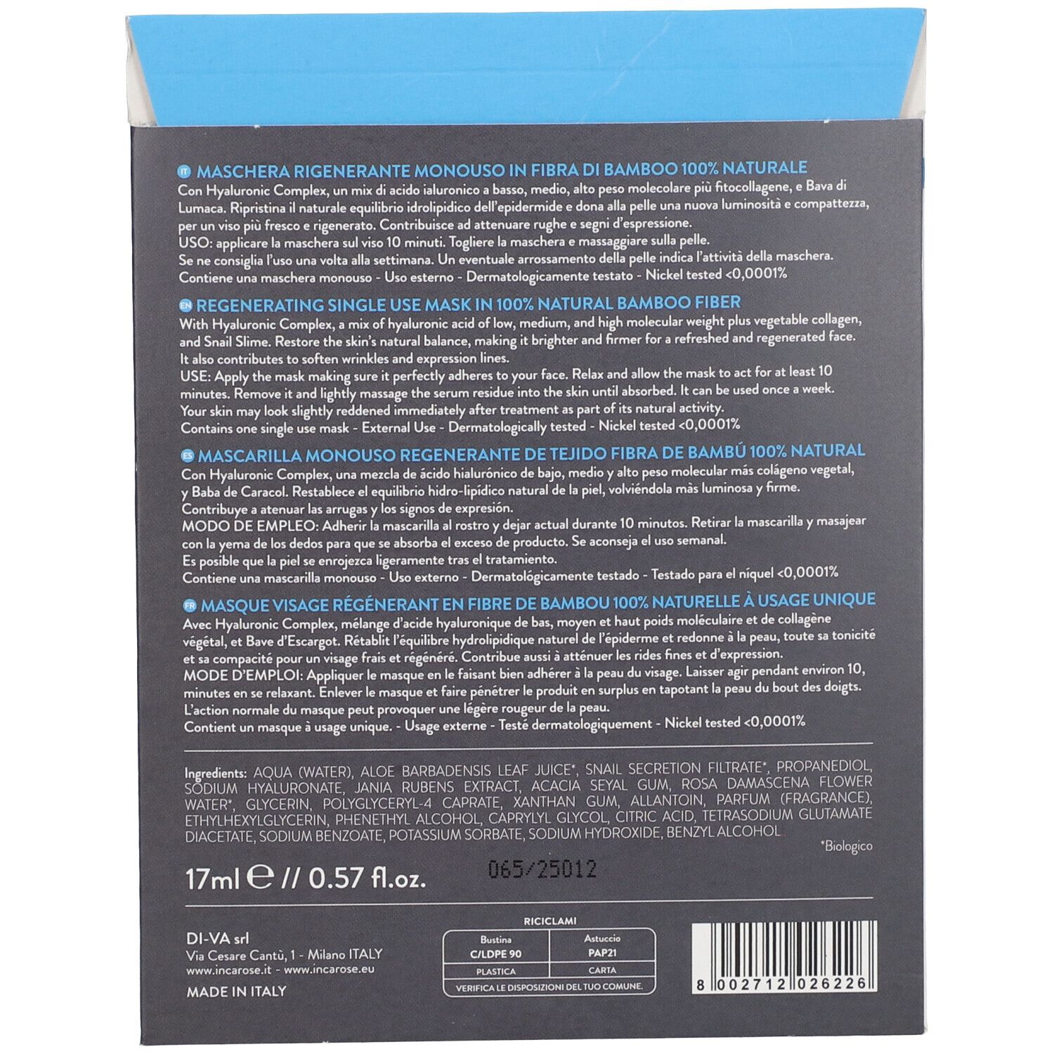 Incarose® Hyaluronic Regenerating Mask 17 ml masque 17 ml Masque(S) Pour Le Visage view 2