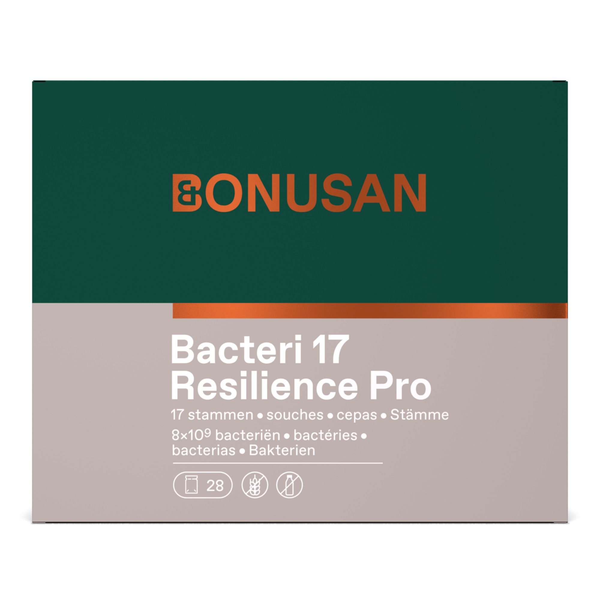 Vorderseite der Produktverpackung mit dem Namen 'Bacteri 17 Expert Resilience'.