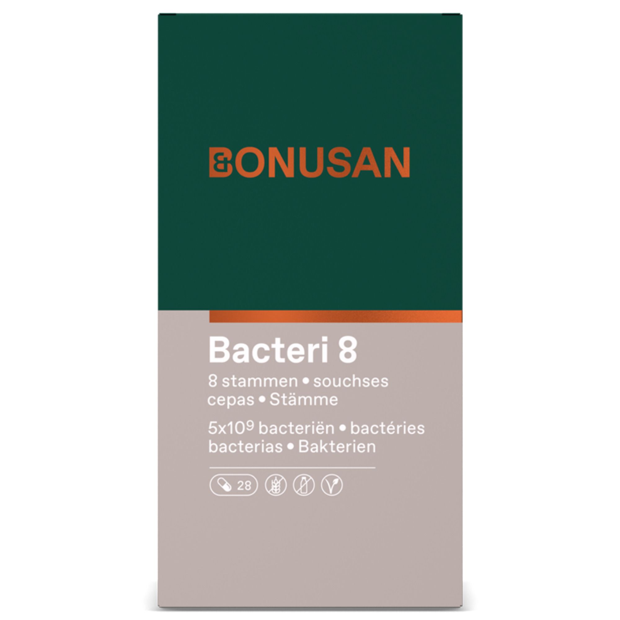 Bonusan Bacteri 8 Kapseln: 8 Bakterienstämme, 5x10⁹ KVE pro Kapsel. 28 Tage Vorrat.