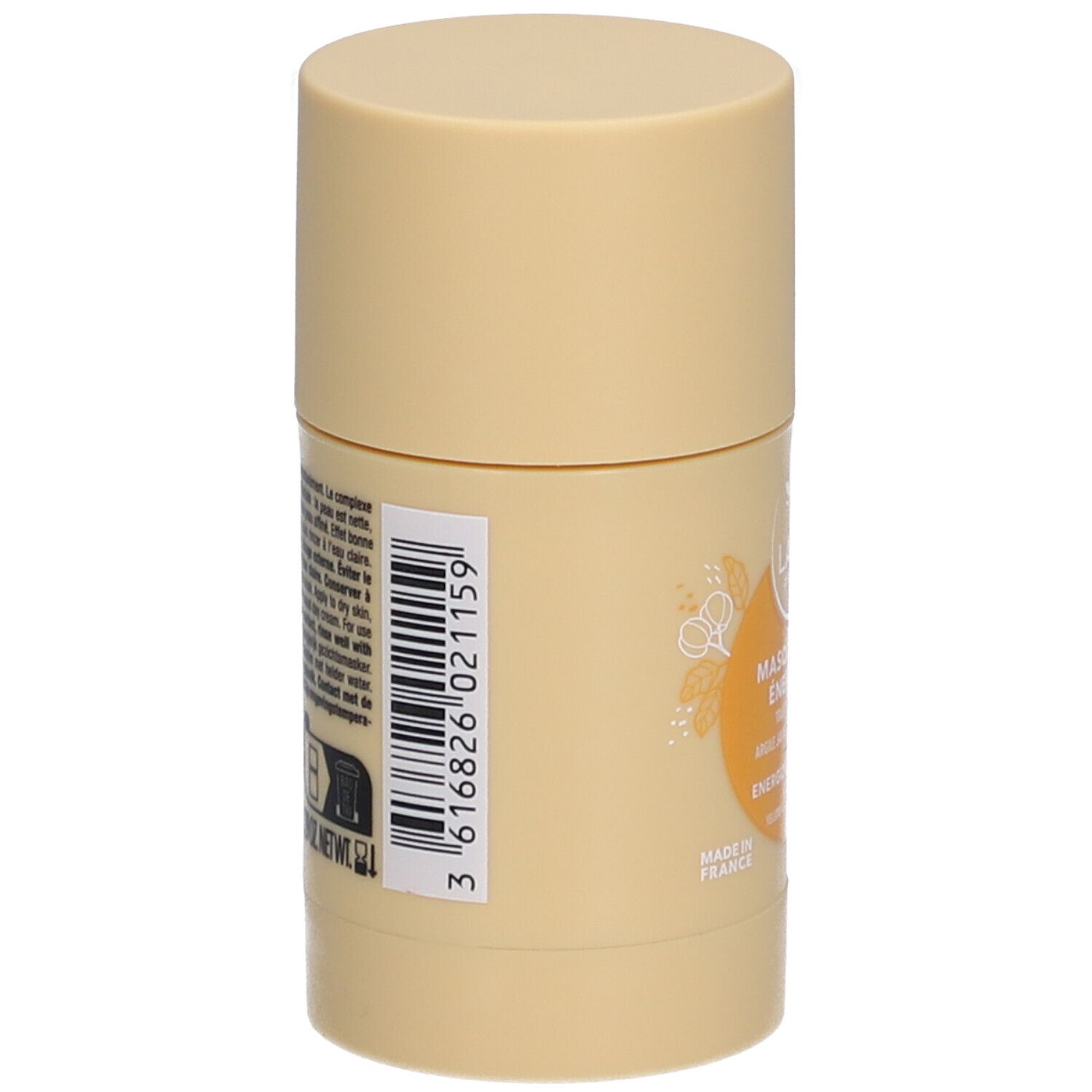 Beige zylindrische Verpackung. Aufkleber mit Barcode und Text. Text: 3 616826 021159.