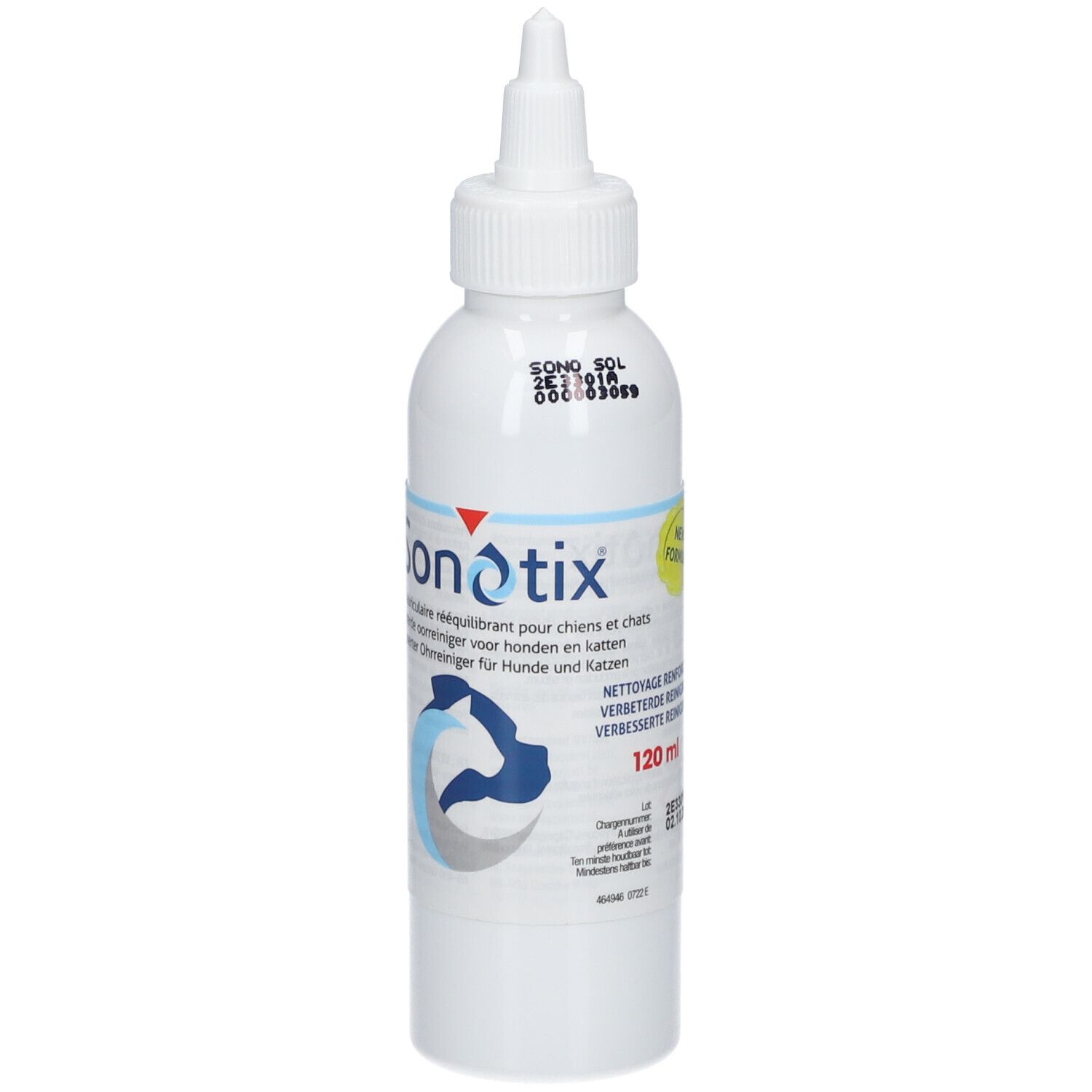 Weiße Flasche mit Tropfverschluss, 120ml Ohrenreiniger für Hunde und Katzen.