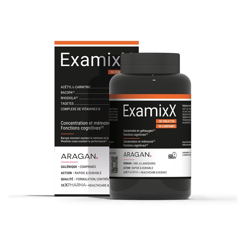Emballage ExamixX, 90 comprimés. Ingrédients et informations.