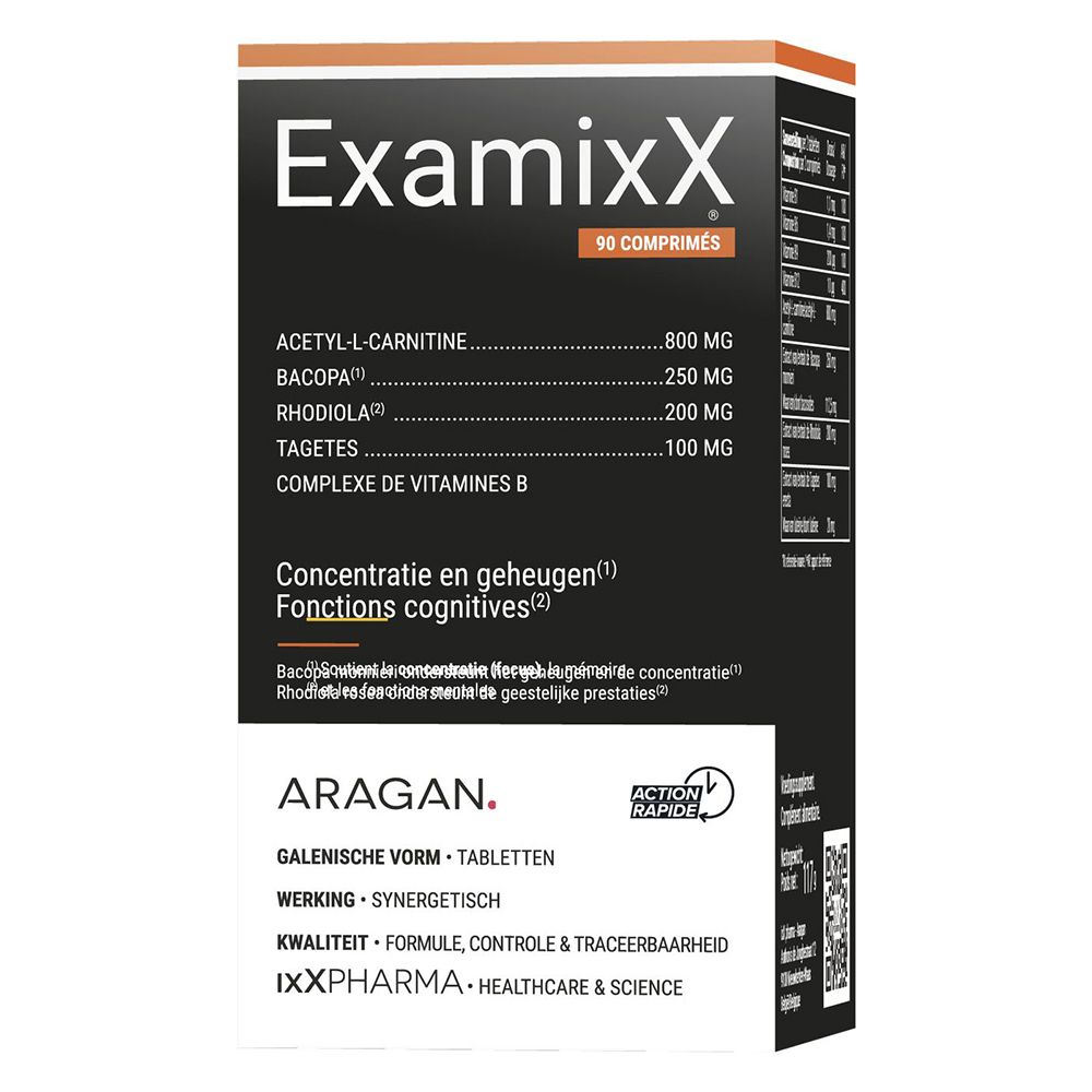 Emballage ExamixX, 90 comprimés. Ingrédients et informations.