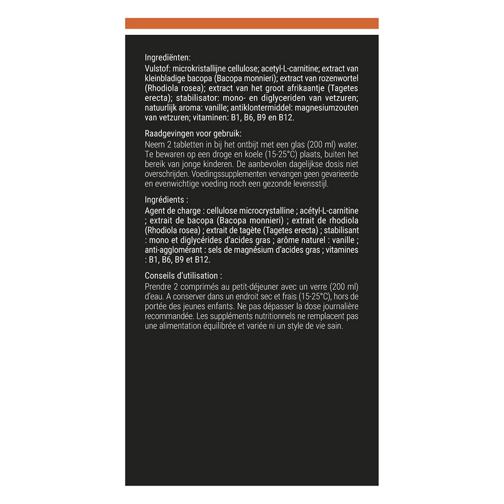 Dos de l'emballage ExamixX, 90 comprimés. Ingrédients.