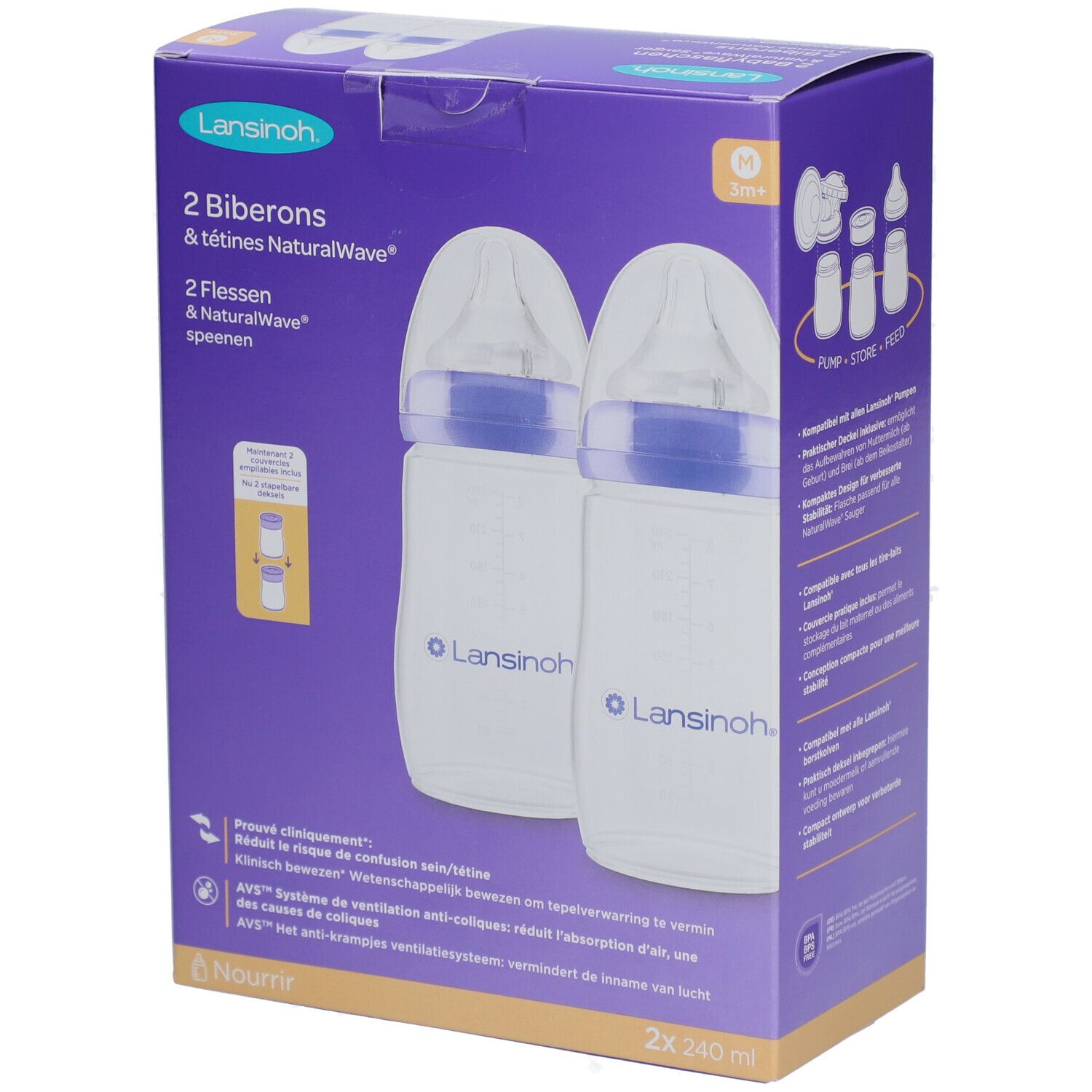 Lansinoh Biberons et tétines NaturalWave® 240 ml
