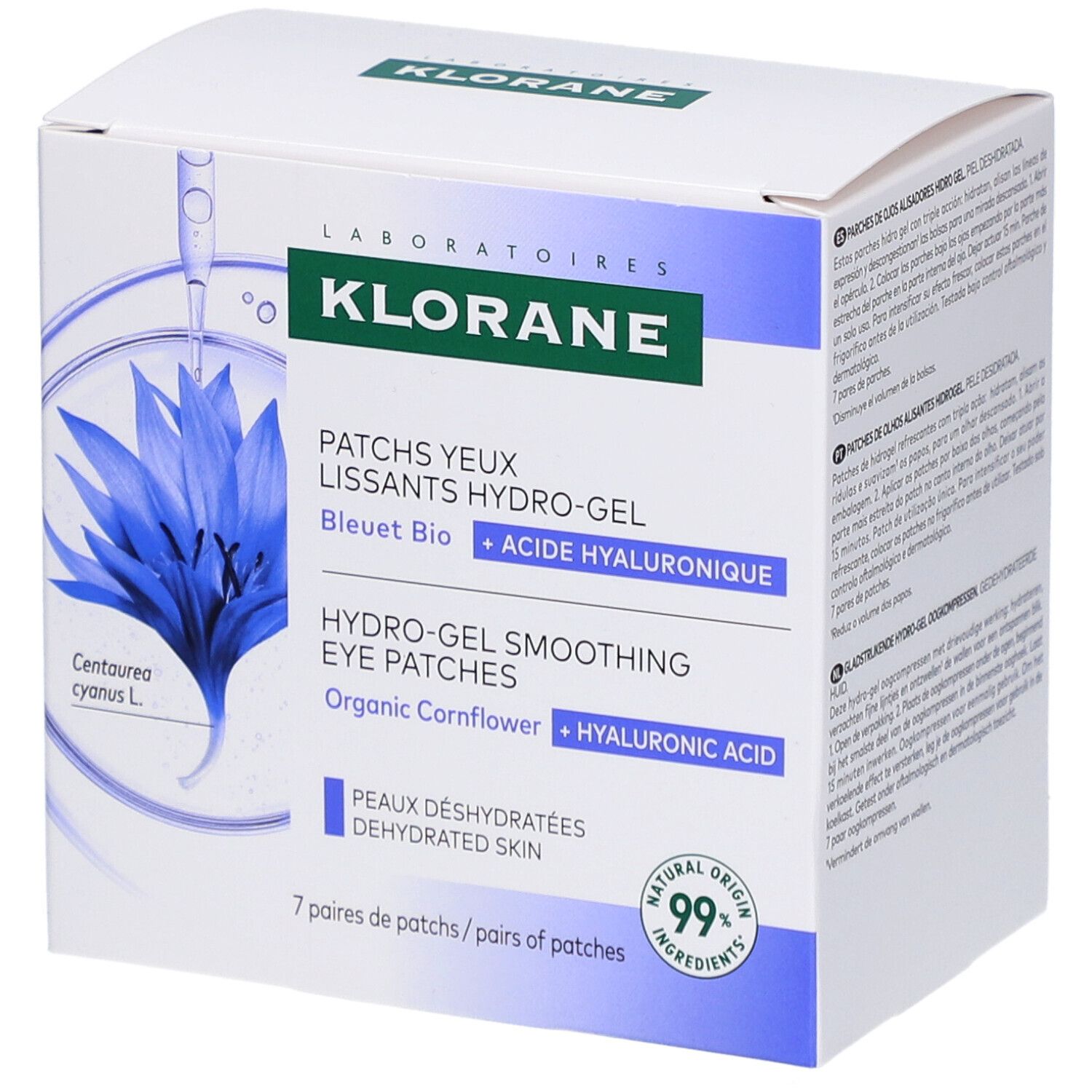 Klorane Gladstrijkende Hydro-gel Oogkompressen met BIO Korenbloem & hyaluronzuur 14st 14 St Kompressen