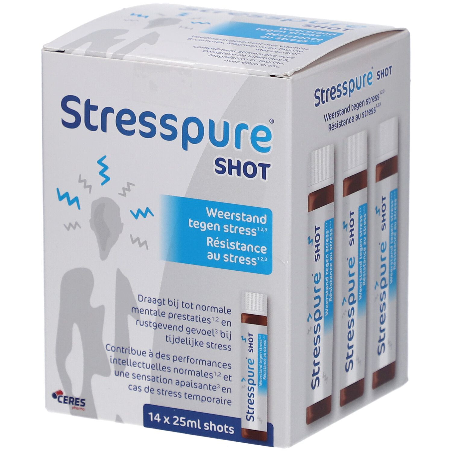 StressPure® Shot | Stress Magnesium - Vitamine B complex Taurine 14x25 Vloeistof voor oraal gebruik
