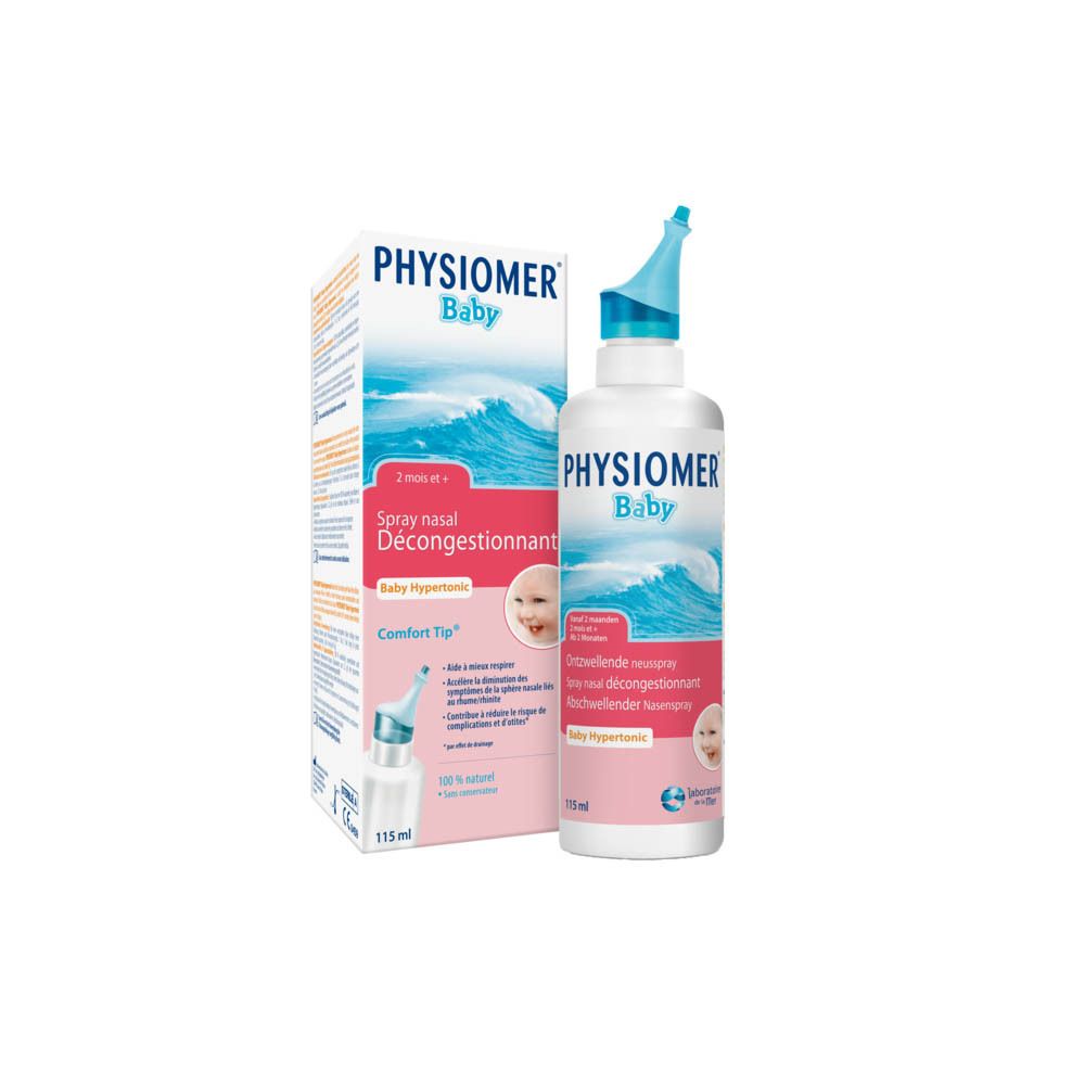 Bouteille et emballage de spray nasal PHYSIOMER Baby. 115ml.