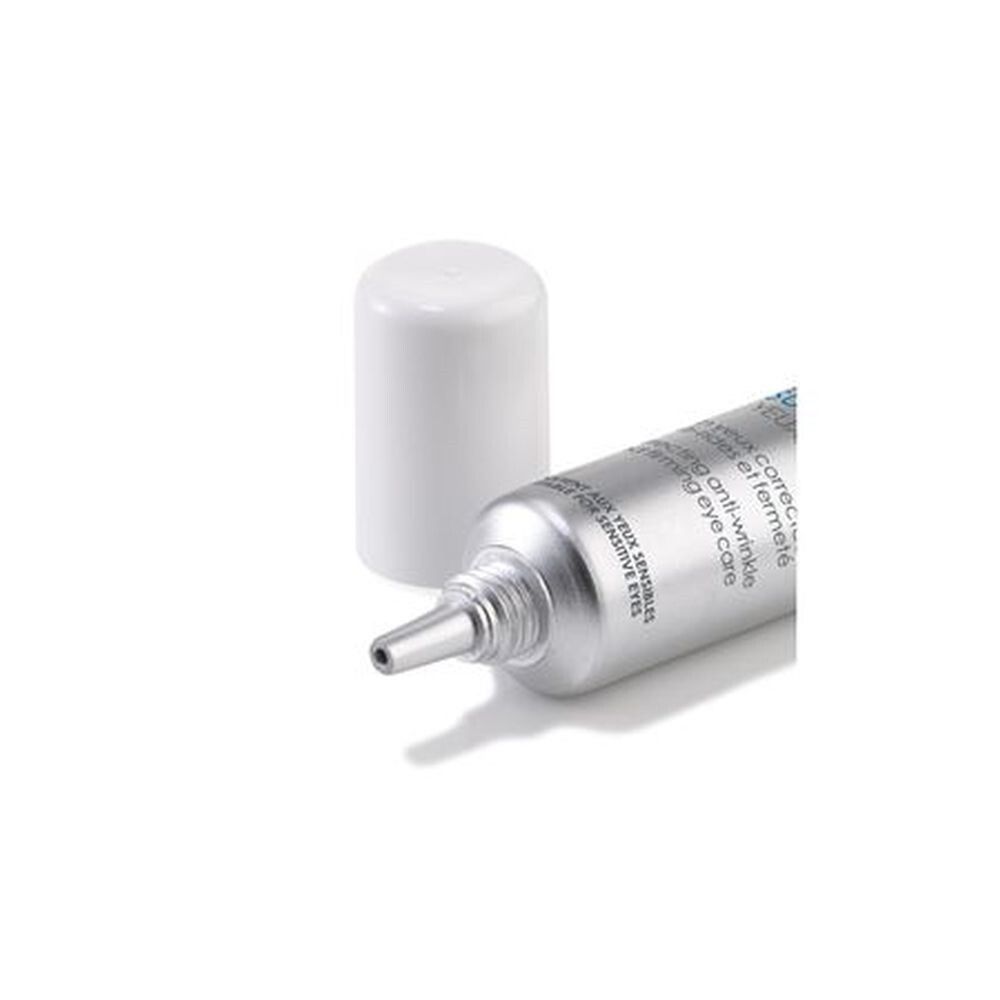 Tube de crème pour les yeux Vichy Liftactiv. Tube gris, bouchon blanc. Embout du produit.