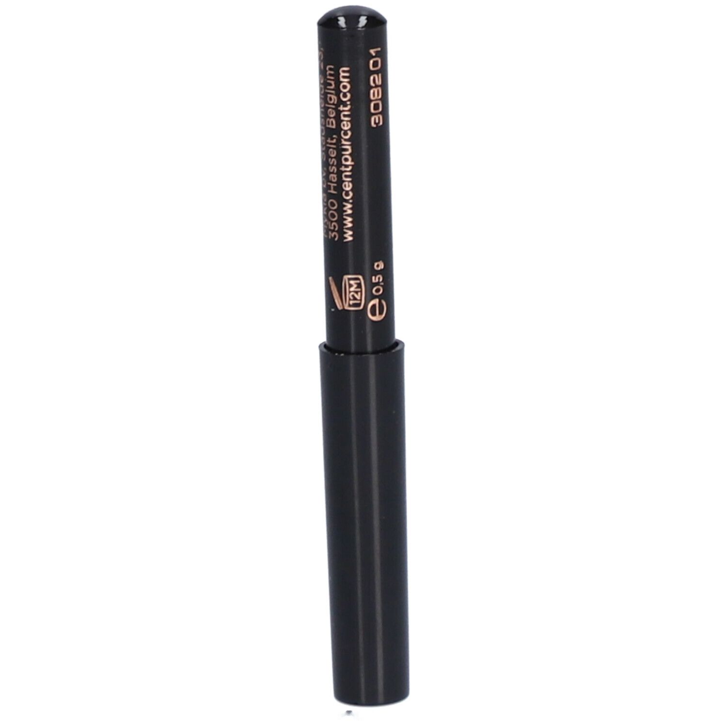 Crayon pour les yeux noir. Inscription: CENT PUR CENT. Adresse et poids.