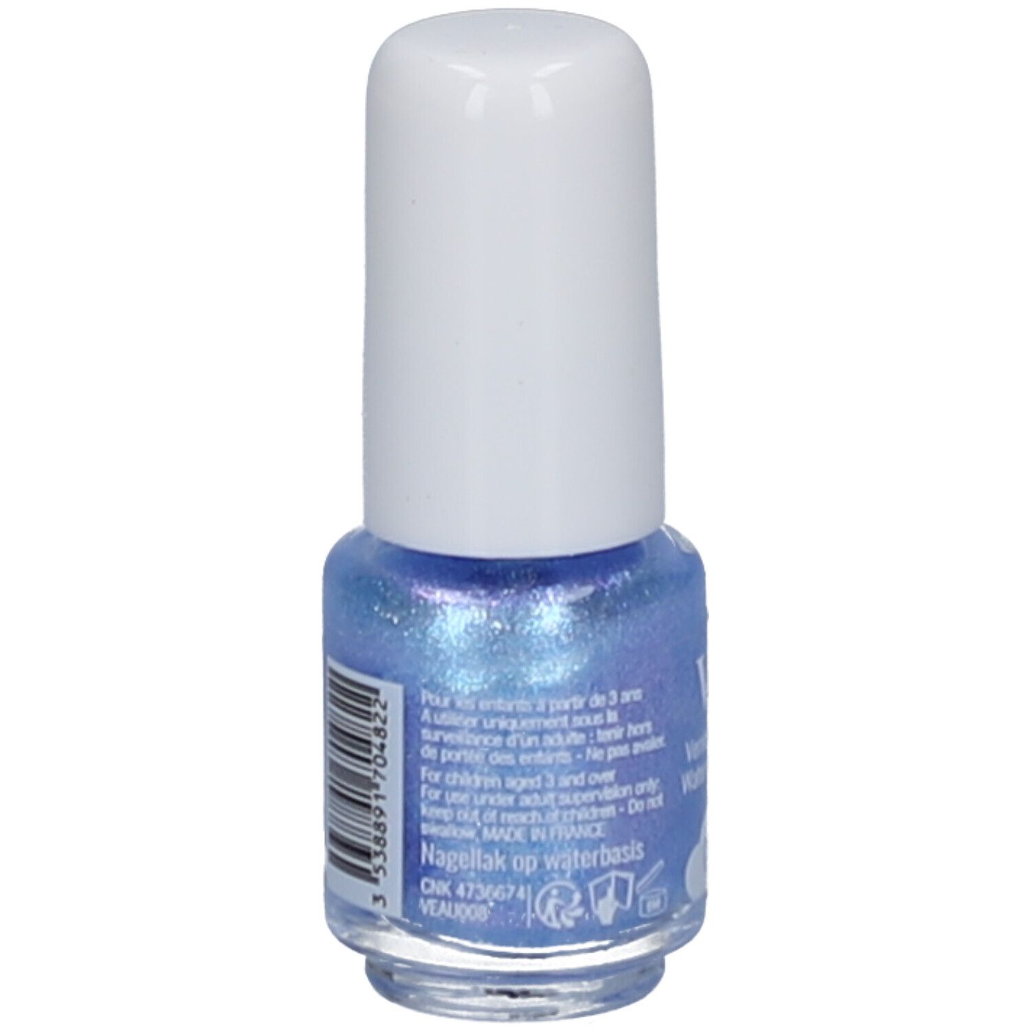 Vitry Nagellack auf Wasserbasis, Farbe Cup Cake. Rückseite mit Etikett.