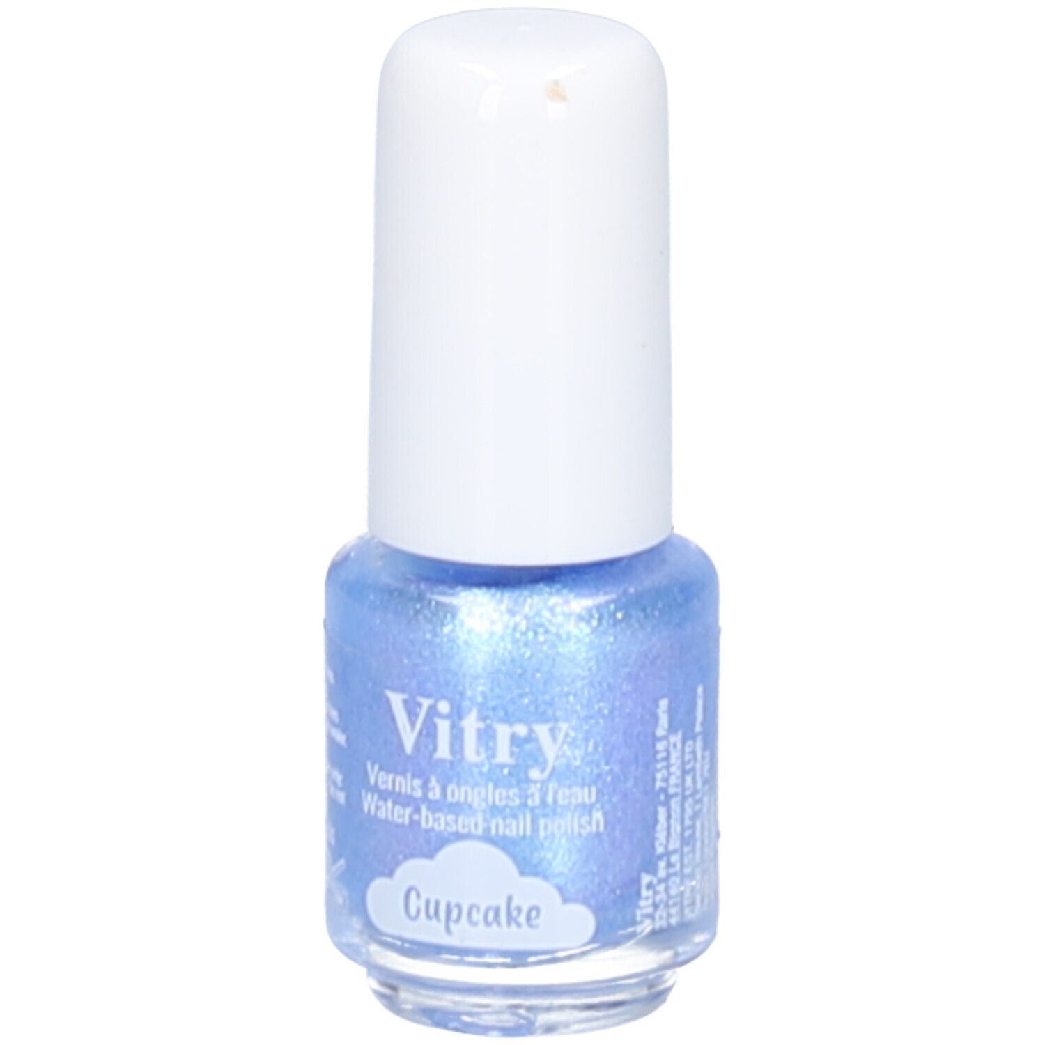 Vitry Nagellack auf Wasserbasis, Farbe Cup Cake. Glitzerndes Hellblau.