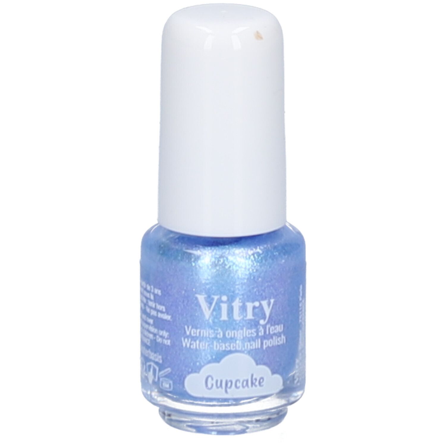 Vitry Nagellack auf Wasserbasis, Farbe Cup Cake. Glitzerndes Hellblau.