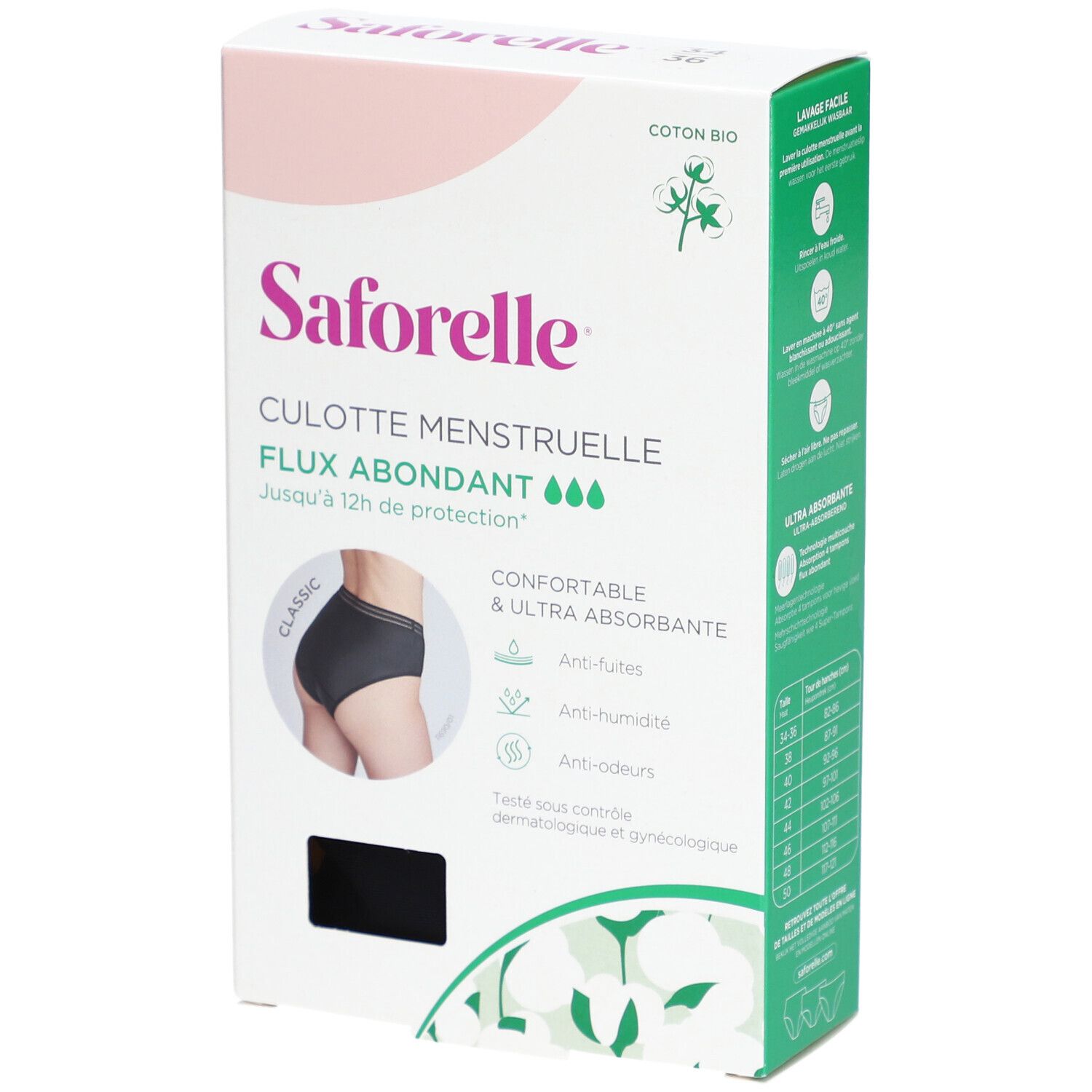 Saforelle Culotte pour les Règles Flux Abondant Taille 34-36