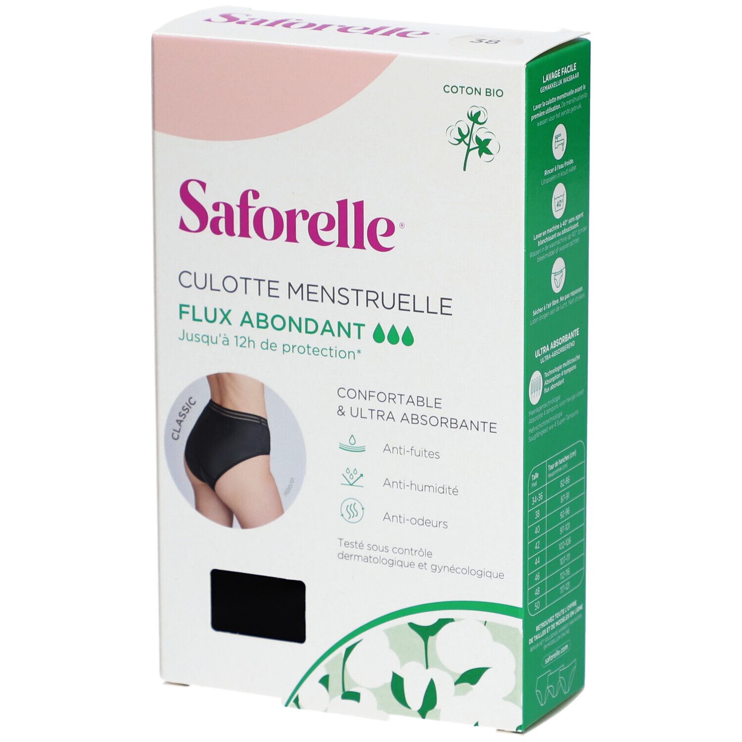 Saforelle Culotte pour les Règles Flux Abondant Taille 38